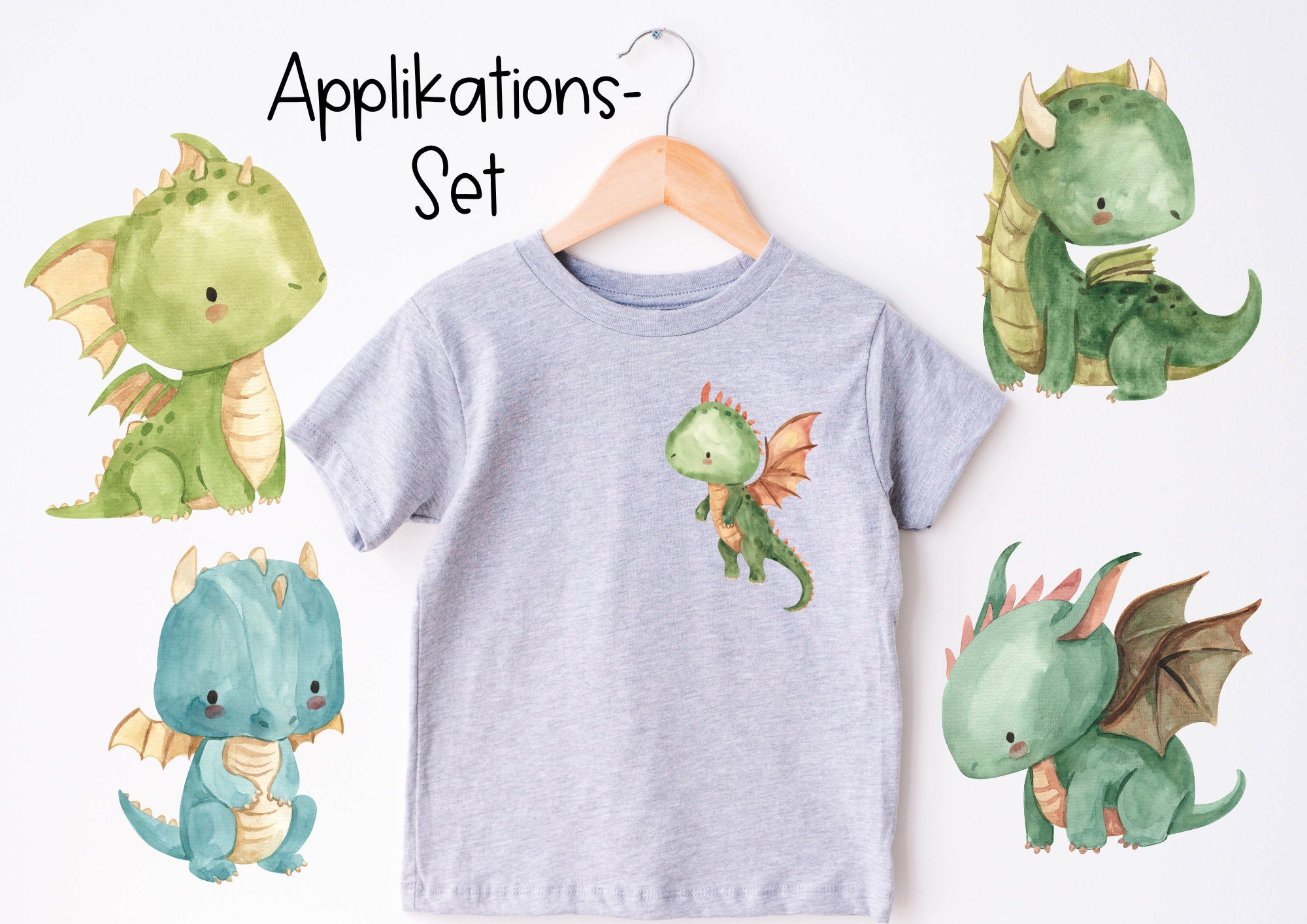 Set Bügelbild Applikation zum Veredeln von Shirts Hosen Kleidung DTF Druck Applizierung Drache Dragon Märchen