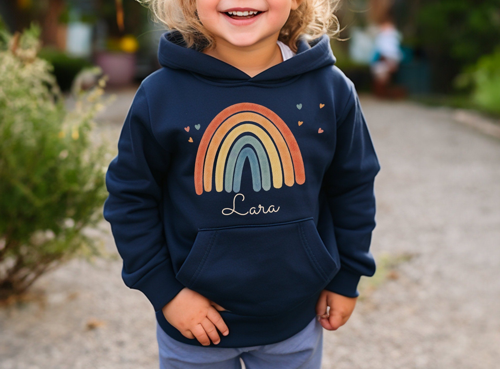 Hoodie personalisiert mit Name pullover Pulli Kapuzenpulli Regenbogen