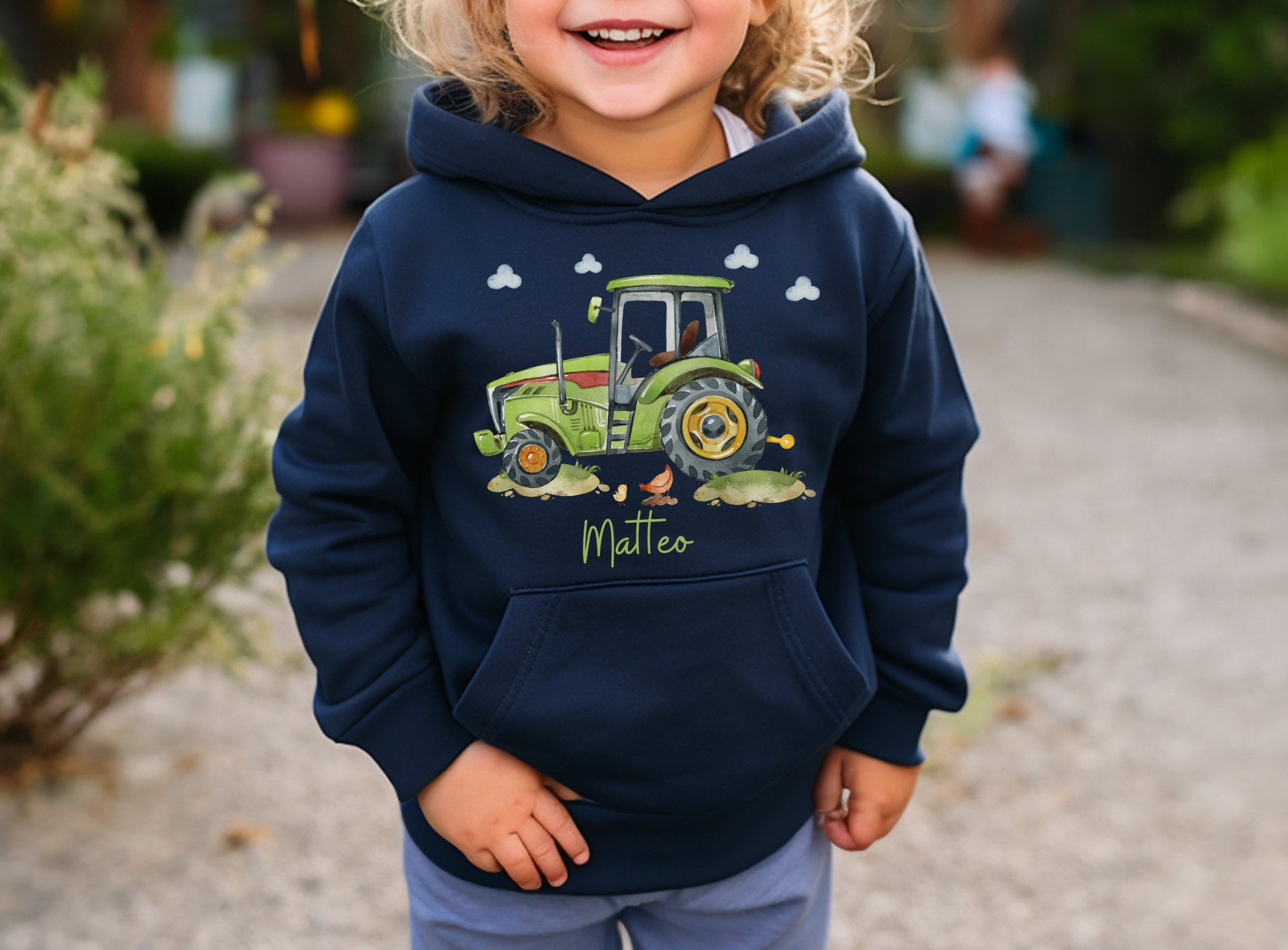 Hoodie personalisiert pullover Pulli Kapuzenpulli Traktor grün Bauernhof Trecker