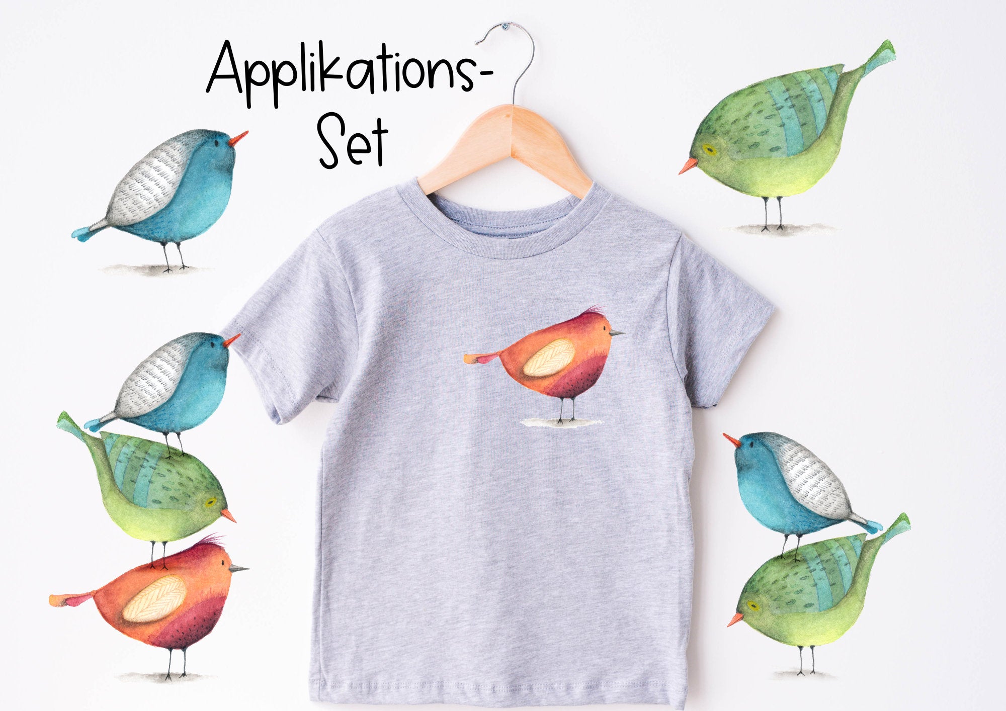 Set Bügelbild Applikation zum Veredeln von Shirts Hosen Kleidung DTF Druck Applizierung Vogel Vögel Frühling