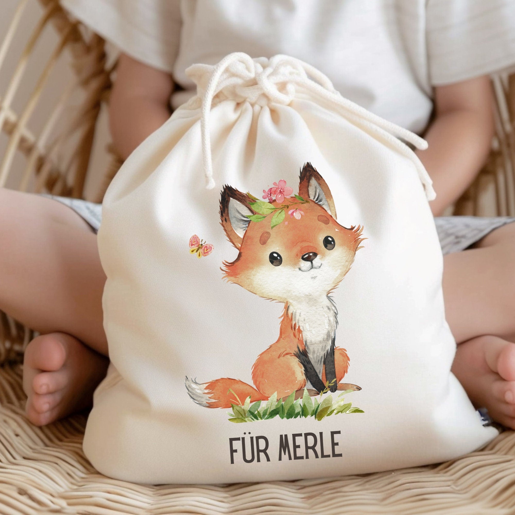 Geschenkbeutel Geschenkesäckchen personalisiert mit Name zum Geburtstag Waldtiere Fuchs