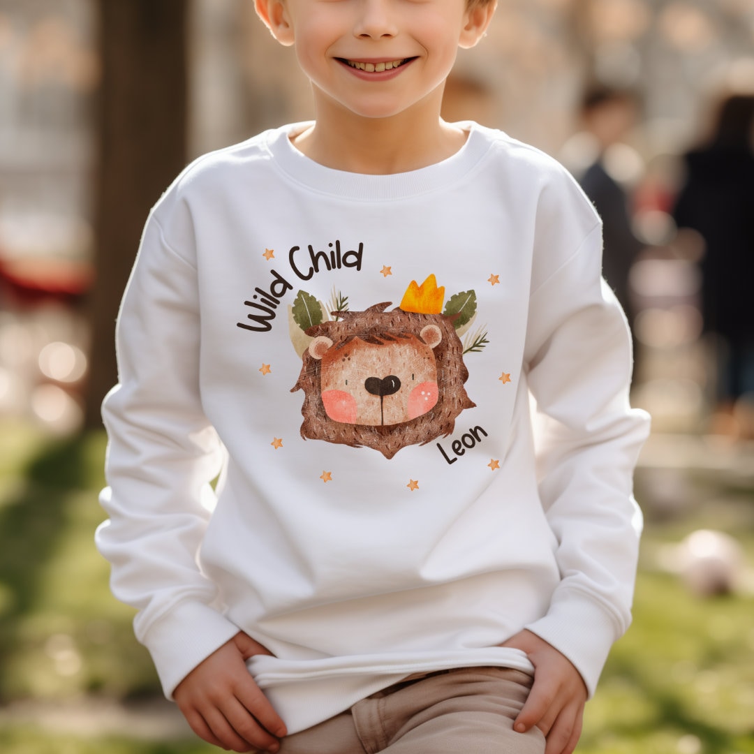 Pullover Sweatshirt Sweater personalisiert Kinderpullover Pulli Wild Child Löwe