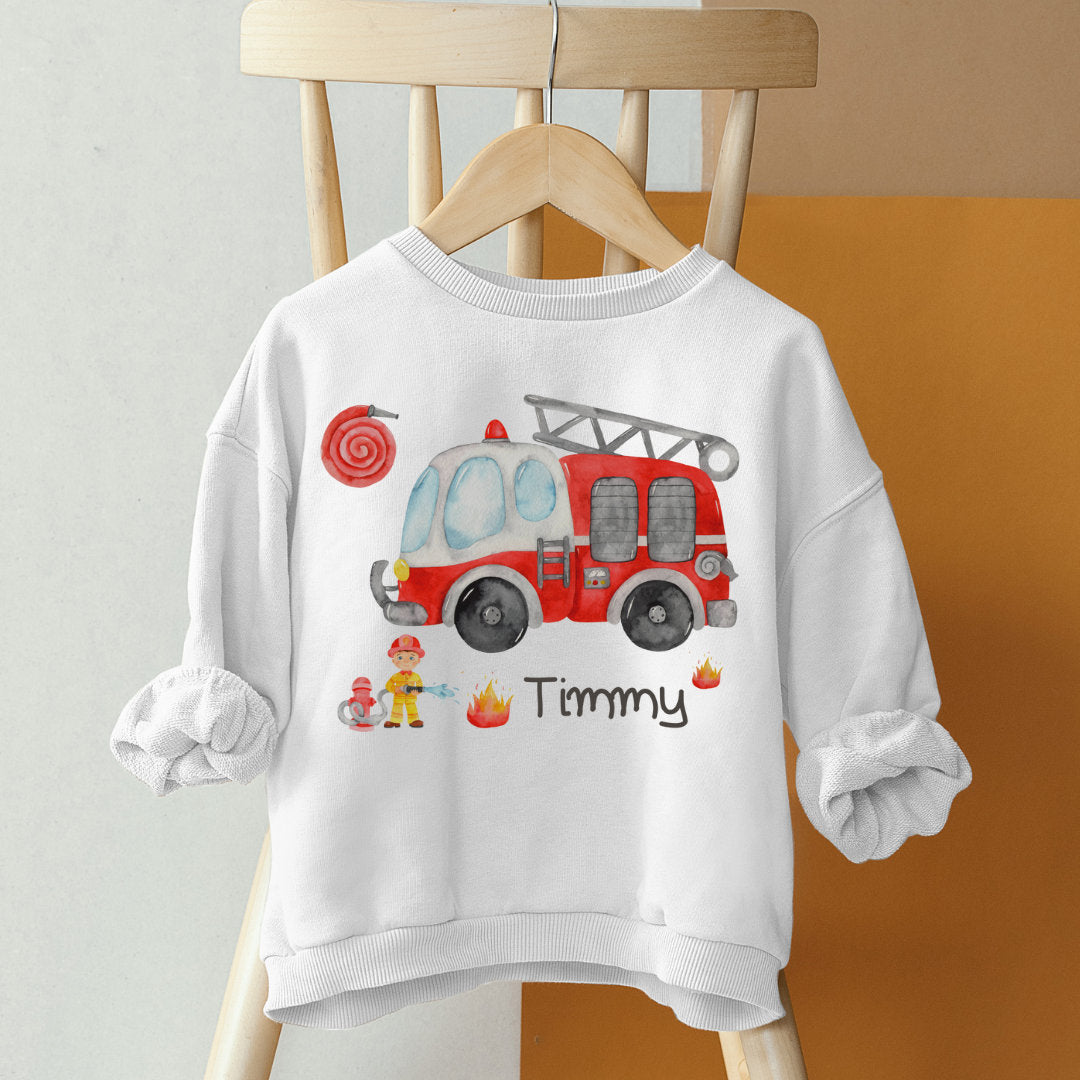 Pullover Sweatshirt Sweater personalisiert Kinderpullover Babypullover Pulli Feuerwehr Feuerwehrauto Rettungsfahrzeuge