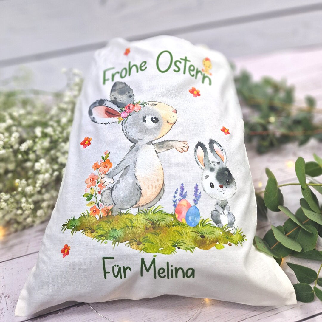 Geschenkbeutel Geschenkesäckchen Ostern personalisiert mit Name Osterkorb Hase Osterhase Küken Mama und Baby