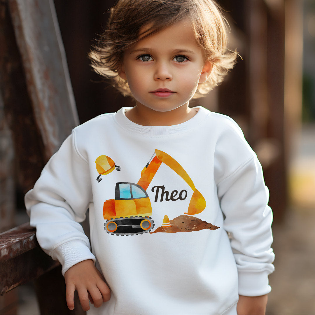 Pullover Sweatshirt Sweater personalisiert Kinderpullover Babypullover Pulli Bagger Baustelle Bauarbeiter Radlader
