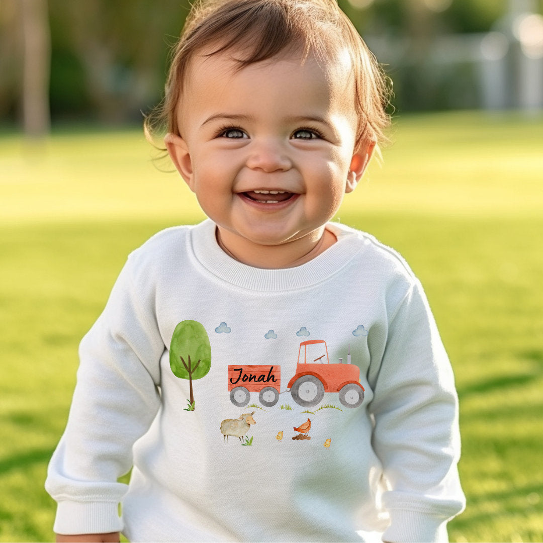 Pullover Sweatshirt Sweater personalisiert Kinderpullover Babypullover Traktor Trecker Bauernhof Bauernhoftiere Kuh Pferd Schwein