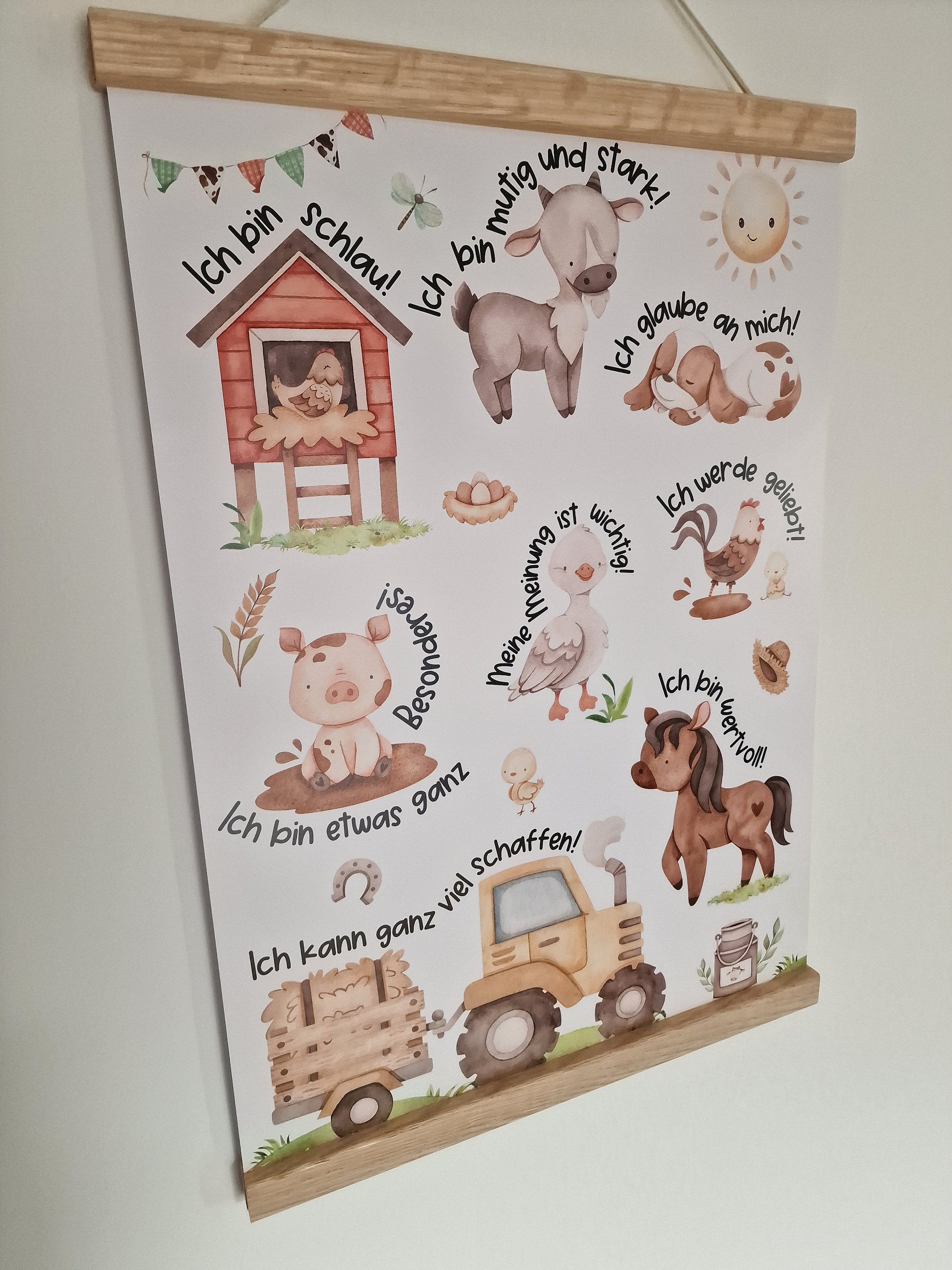 Affirmationsposter Set für Kinder Mutmachposter Poster Kinder stärken Bauernhof Traktor Bauernhoftiere