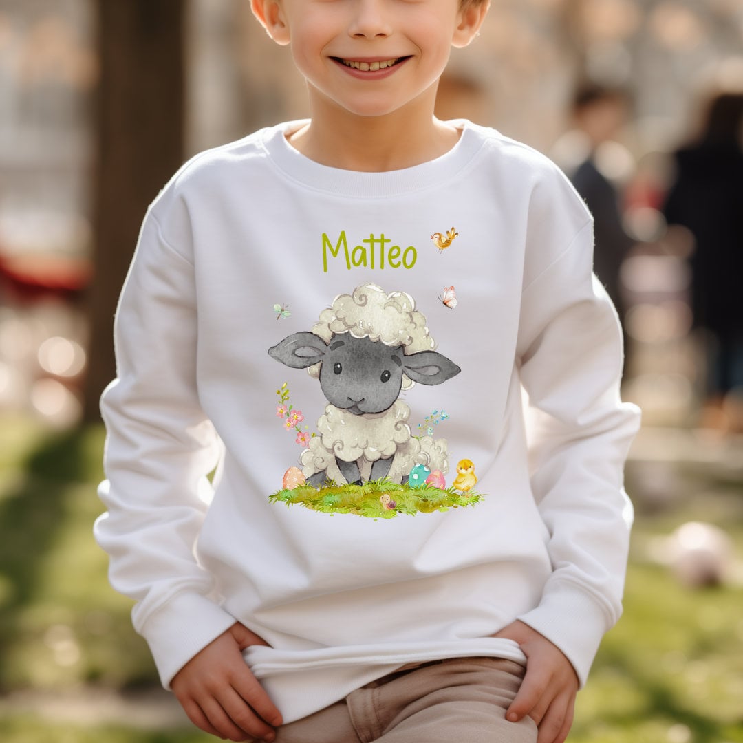 Pullover Sweatshirt Sweater personalisiert Kinderpullover Babypullover Ostern Osterhase Osterpullover Osterlamm Schaf Lämmchen Outfit Ostern