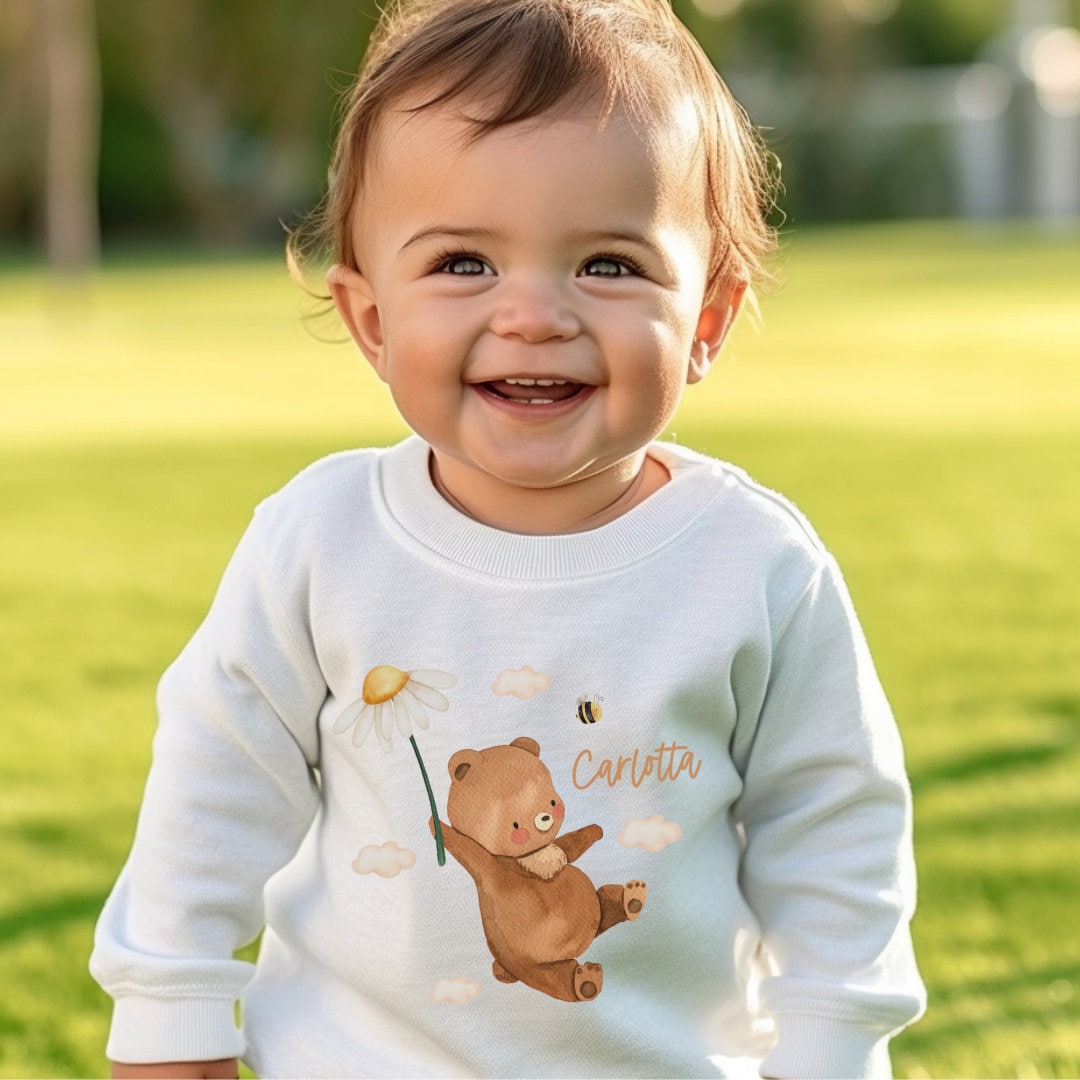 Pullover Sweatshirt Sweater personalisiert Kinderpullover Babypullover Pulli Waldtiere Bär Teddy Blume
