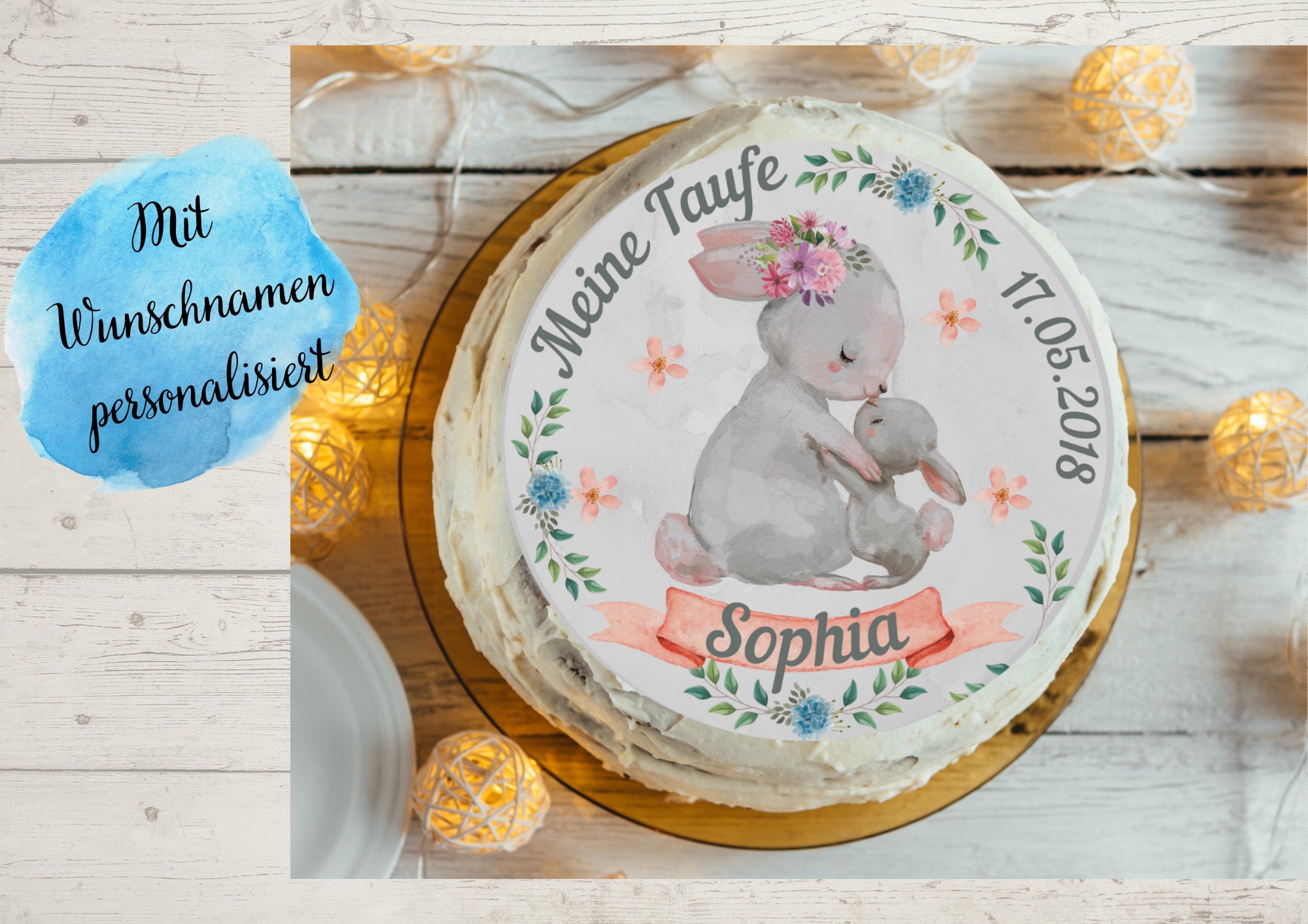 Tortenaufleger Fondant Taufe Hase