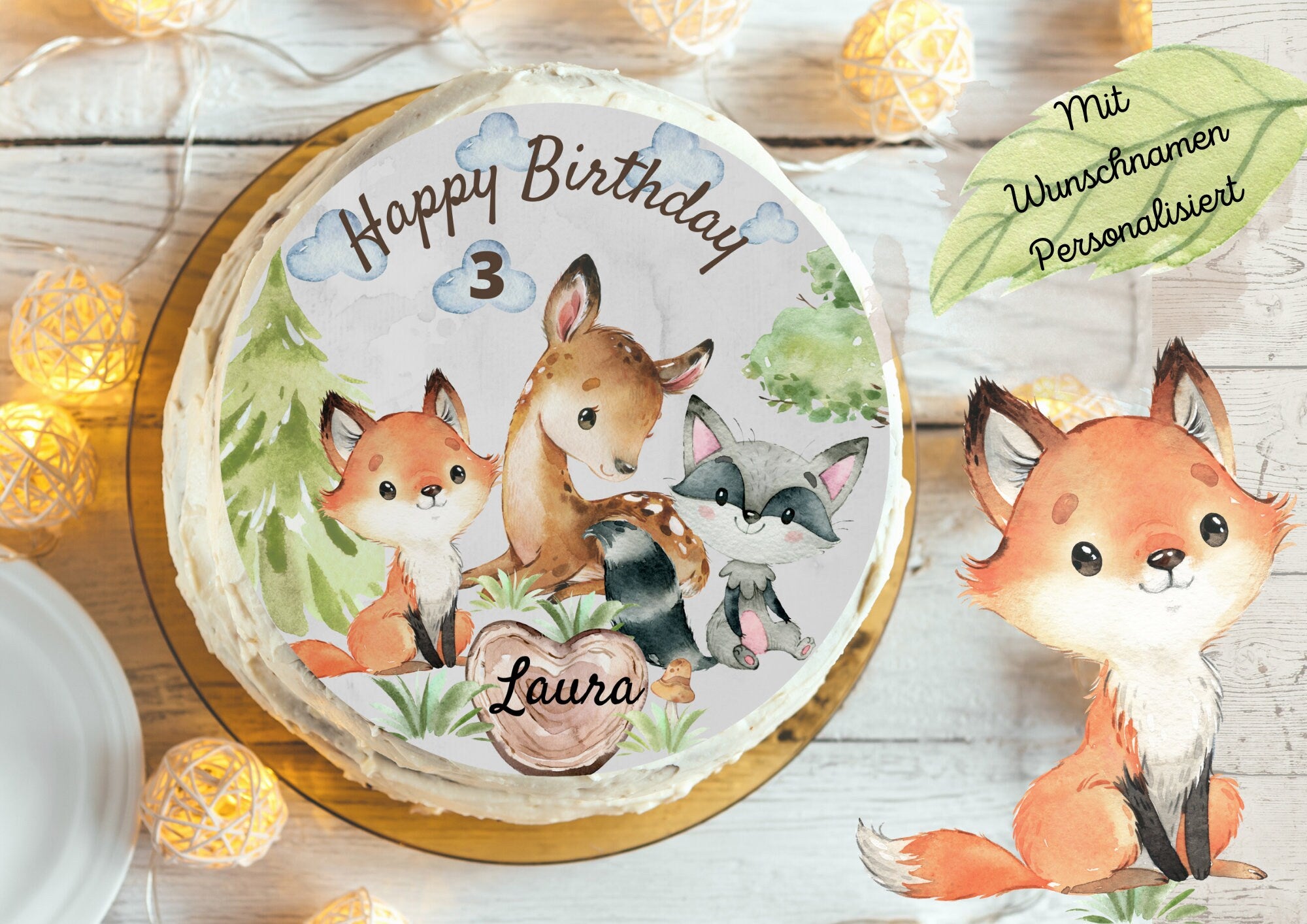 Tortenaufleger Fondant Geburtstag Fuchs Waldtiere