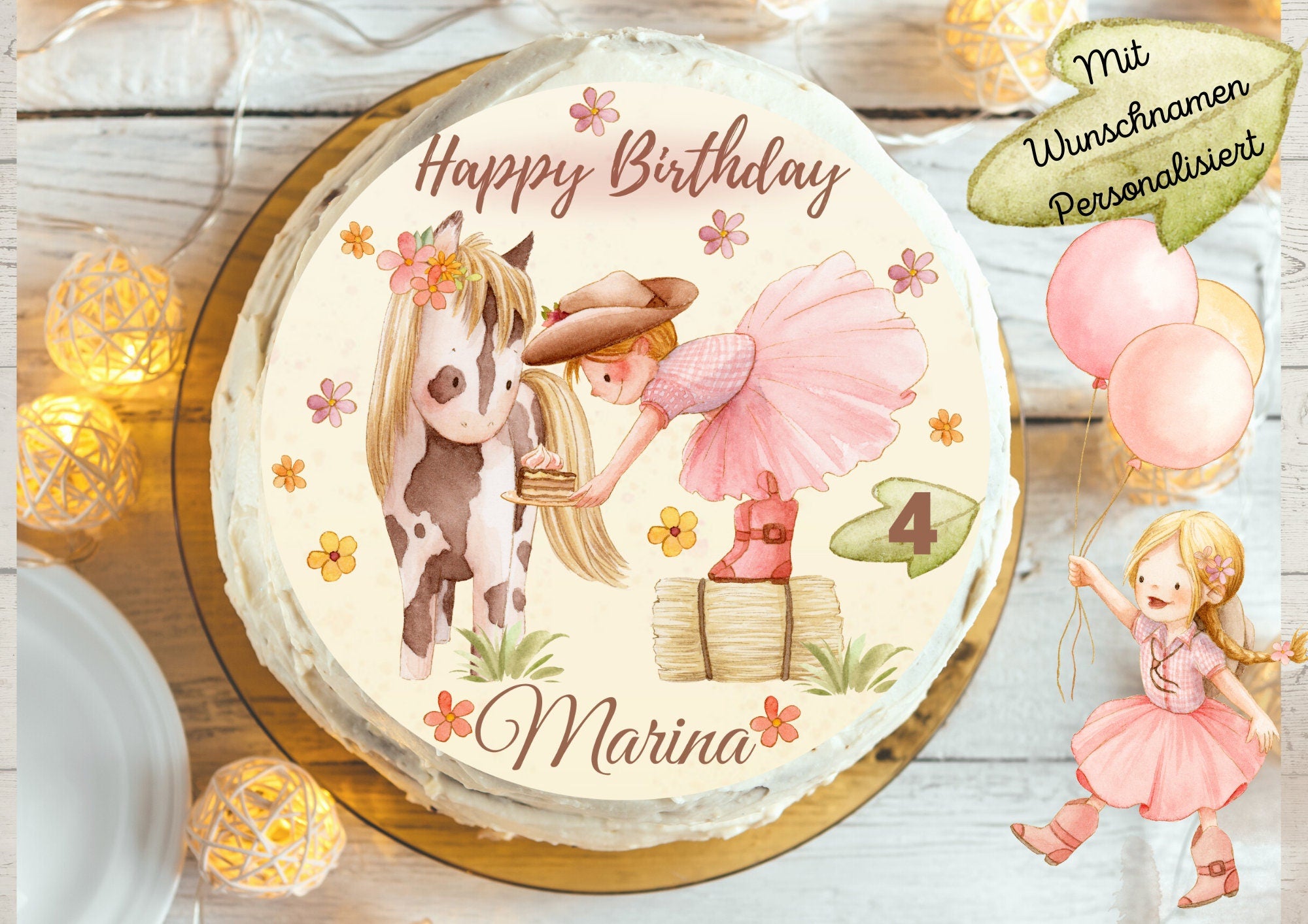 Tortenaufleger Fondant Geburtstag Pferd Pony Reiterin Pferde – Party Decor