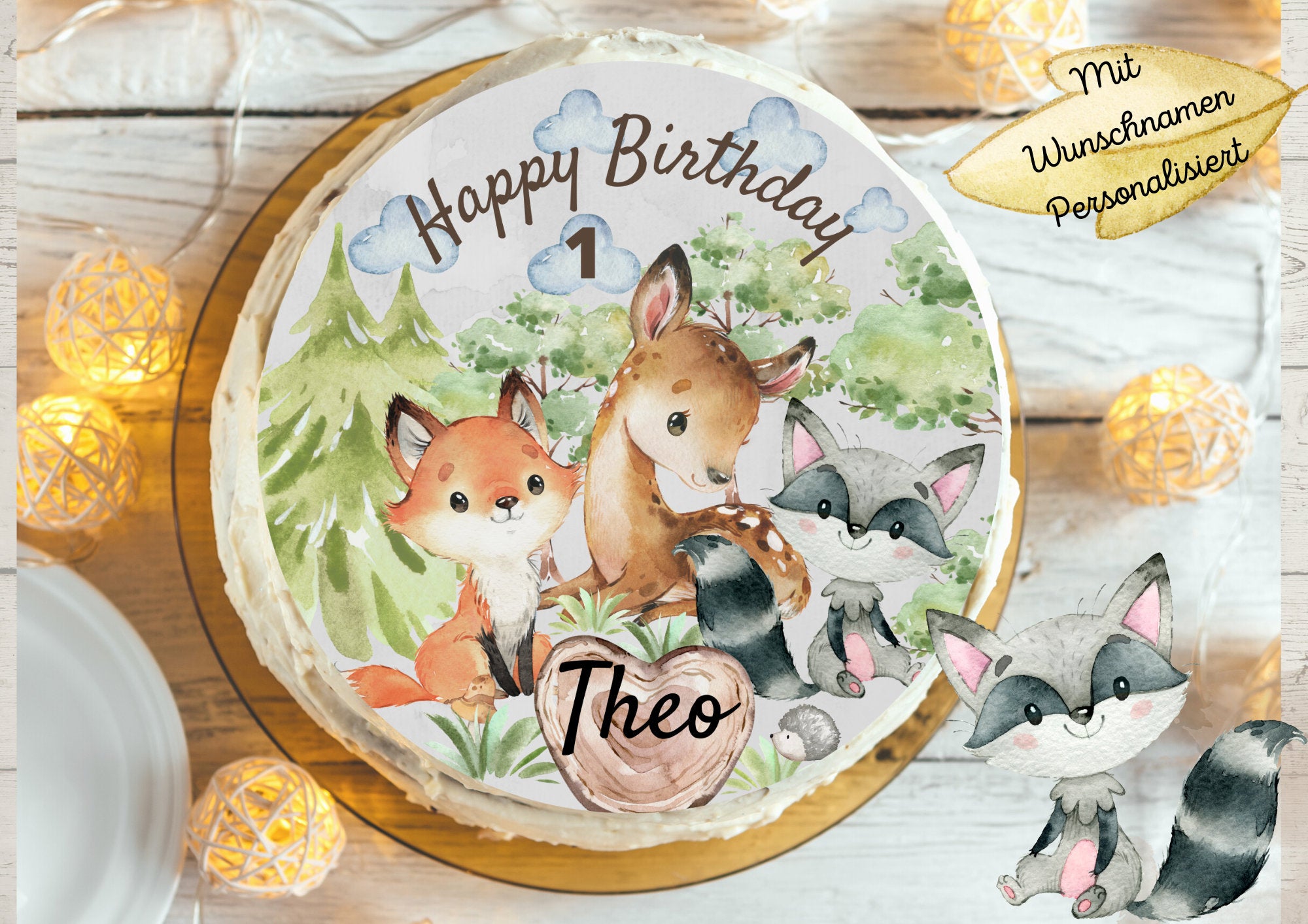 Tortenaufleger Fondant Geburtstag Fuchs Waldtiere – Party Decor