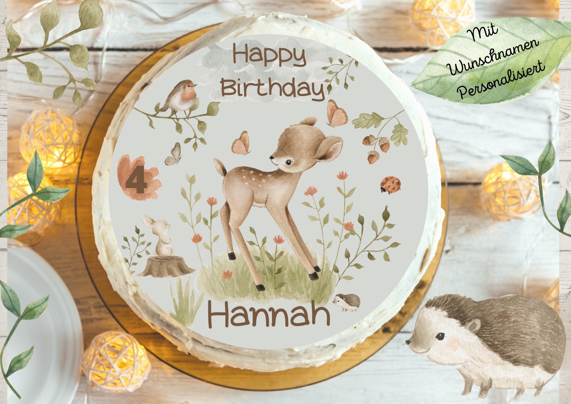 Tortenaufleger Fondant Geburtstag Reh Waldtiere – Party Decor