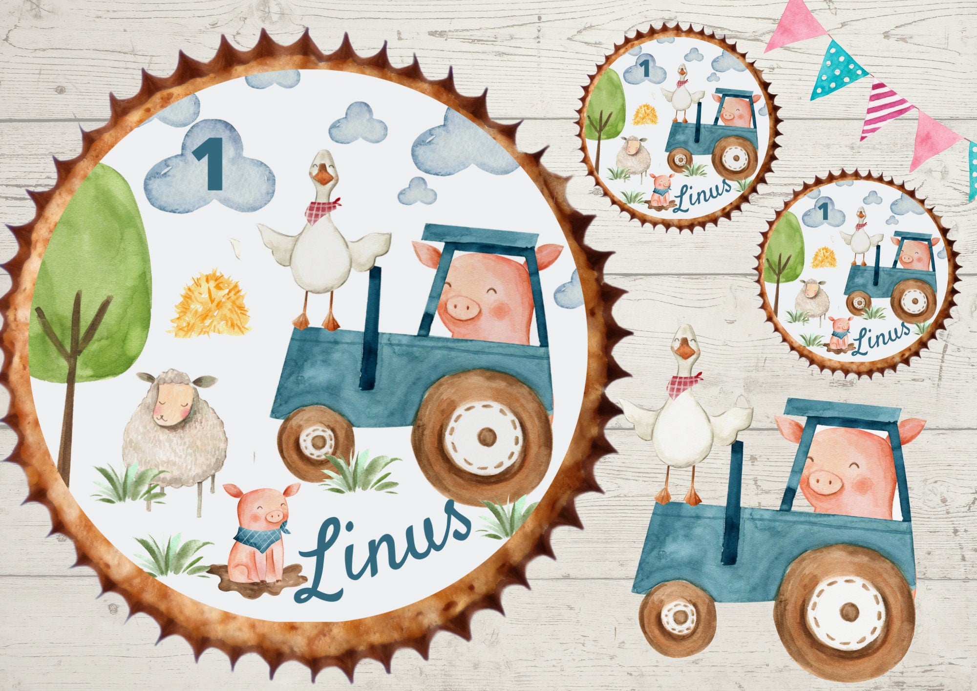 Muffinaufleger Fondant Geburtstag Traktor Trecker Bauernhof – Party Decor