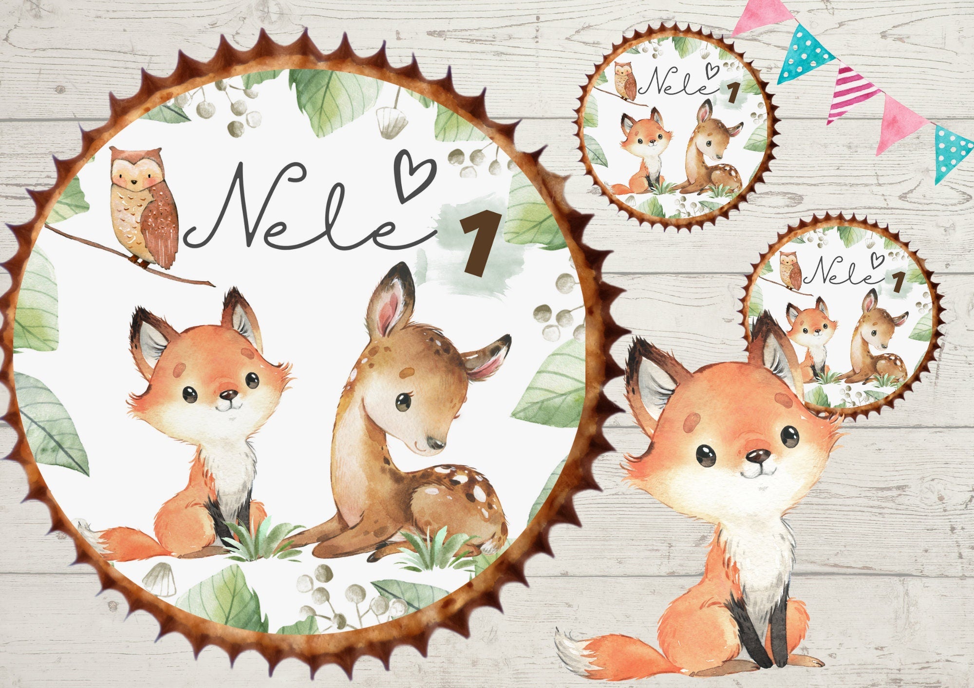 Muffinaufleger Fondant Geburtstag Fuchs – Party Decor