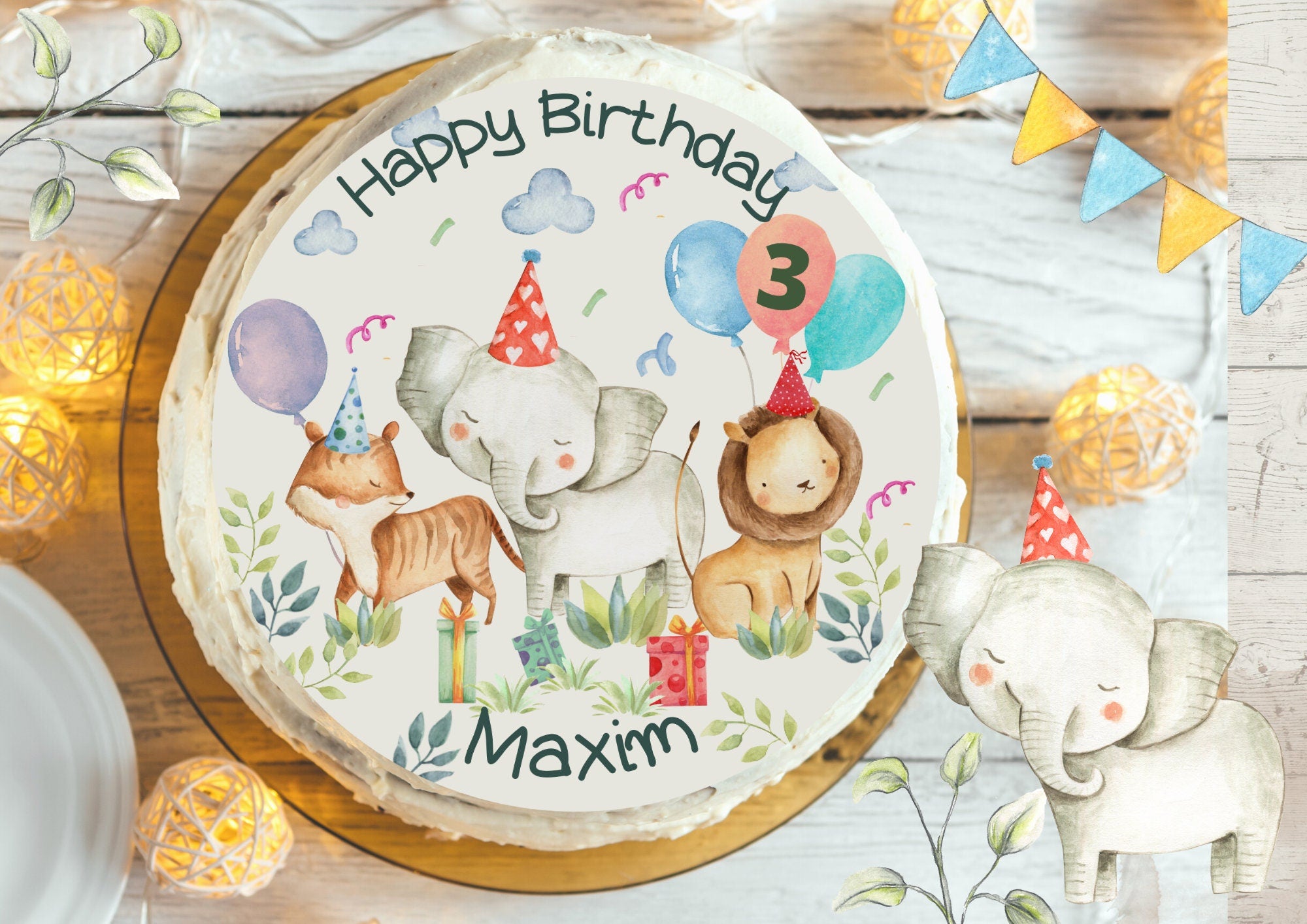 Tortenaufleger Fondant Geburtstag Löwe Elefant – Party Decor