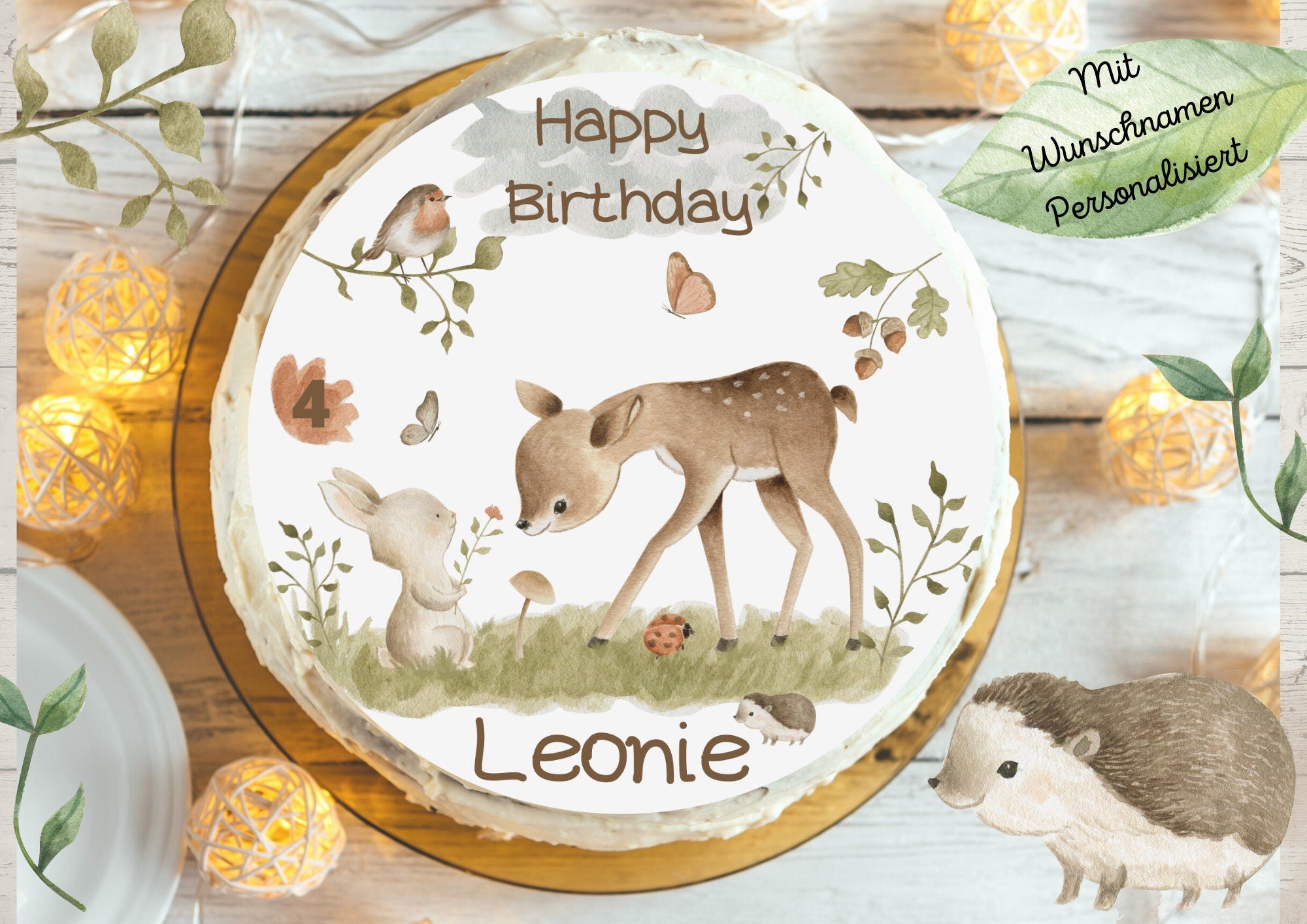 Tortenaufleger Fondant Geburtstag Reh Waldtiere – Party Decor