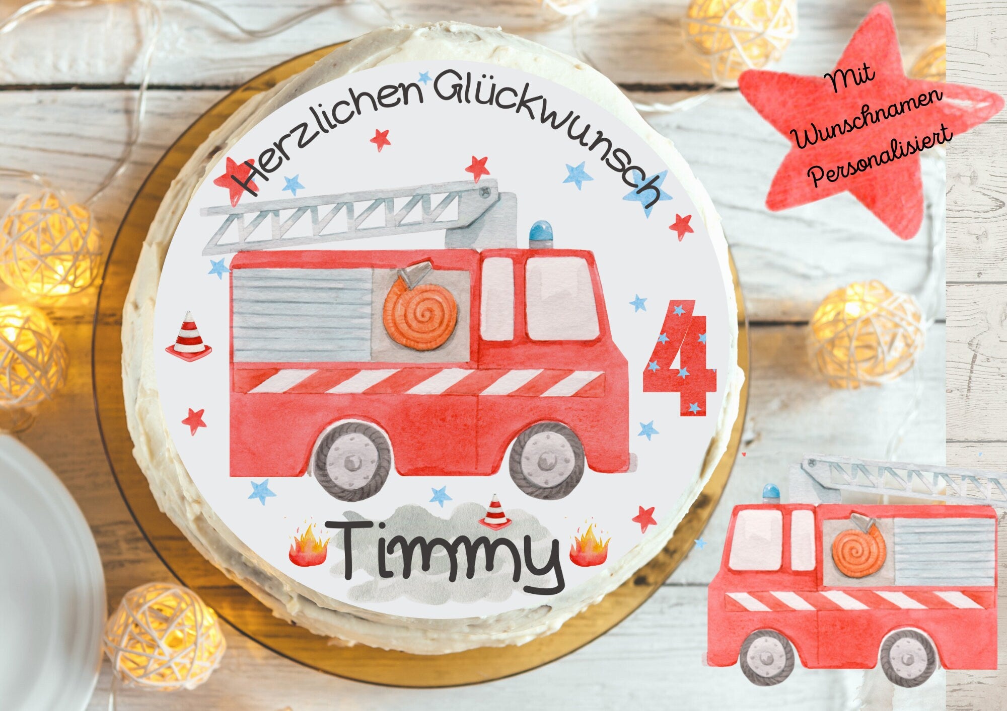 Tortenaufleger Fondant Geburtstag Feuerwehr