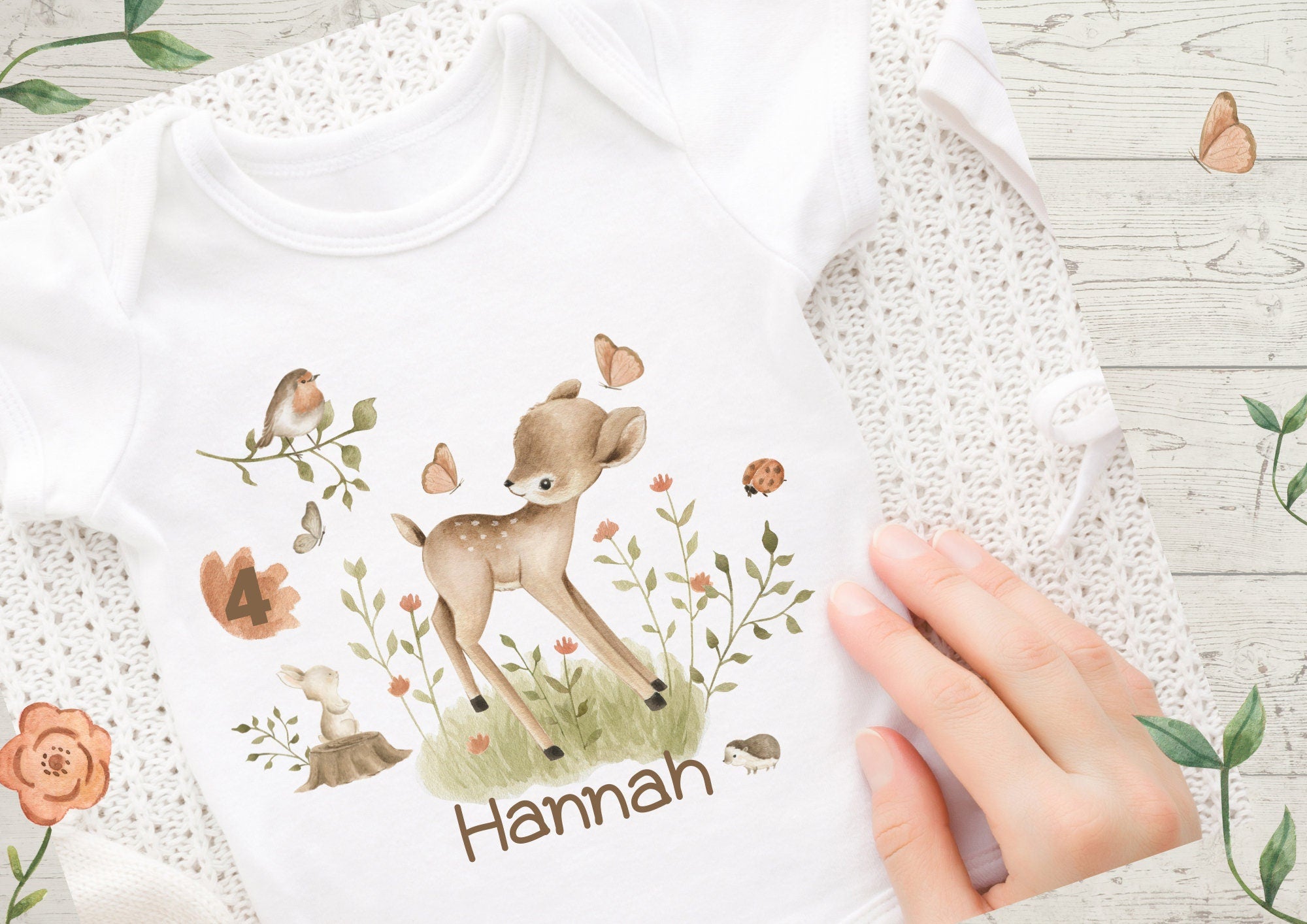 Bügelbild mit Wunschname und Alter personalisiert Reh Waldtiere – Appliques & Patches
