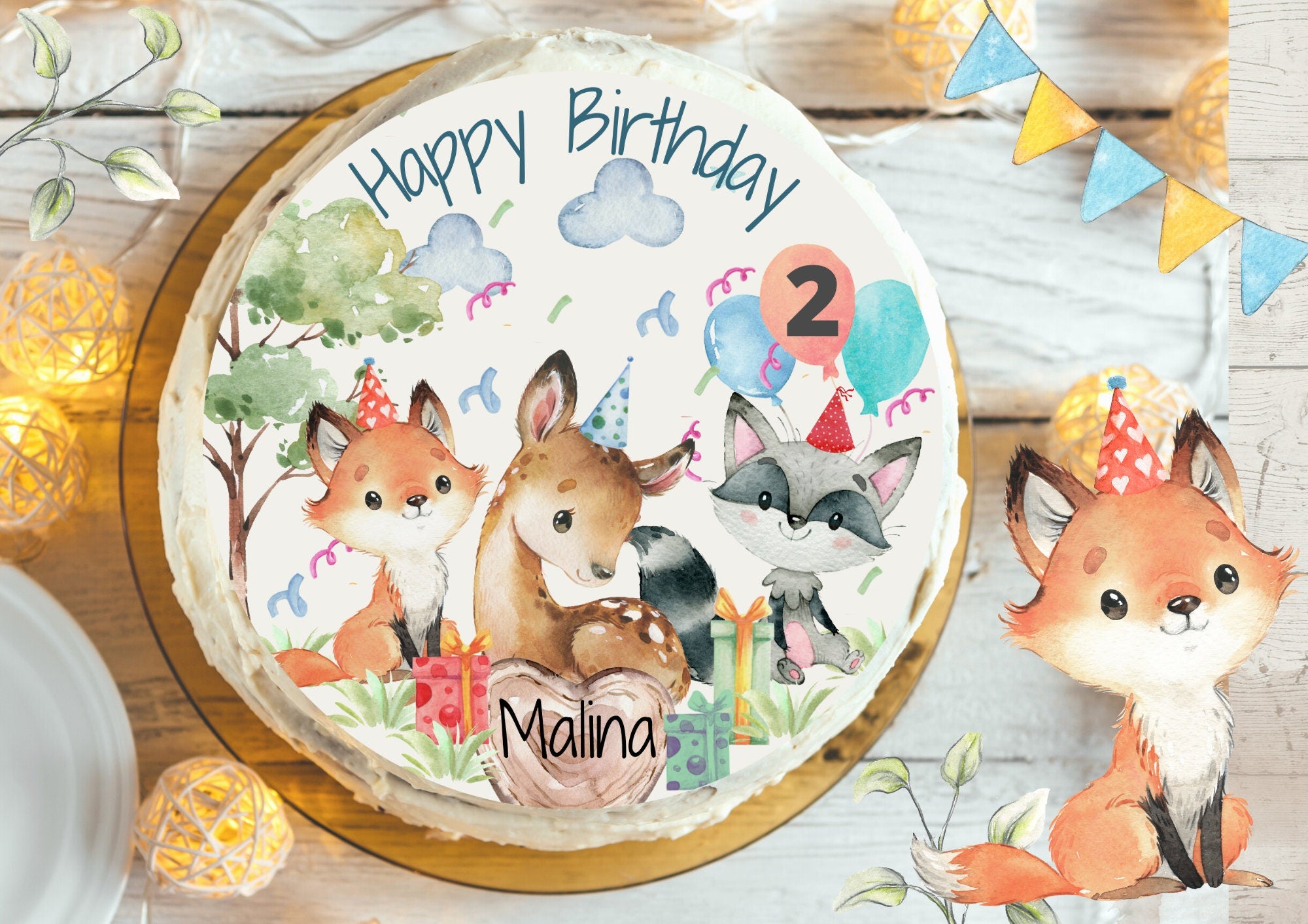 Tortenaufleger Fondant Geburtstag Fuchs Waldtiere – Party Decor