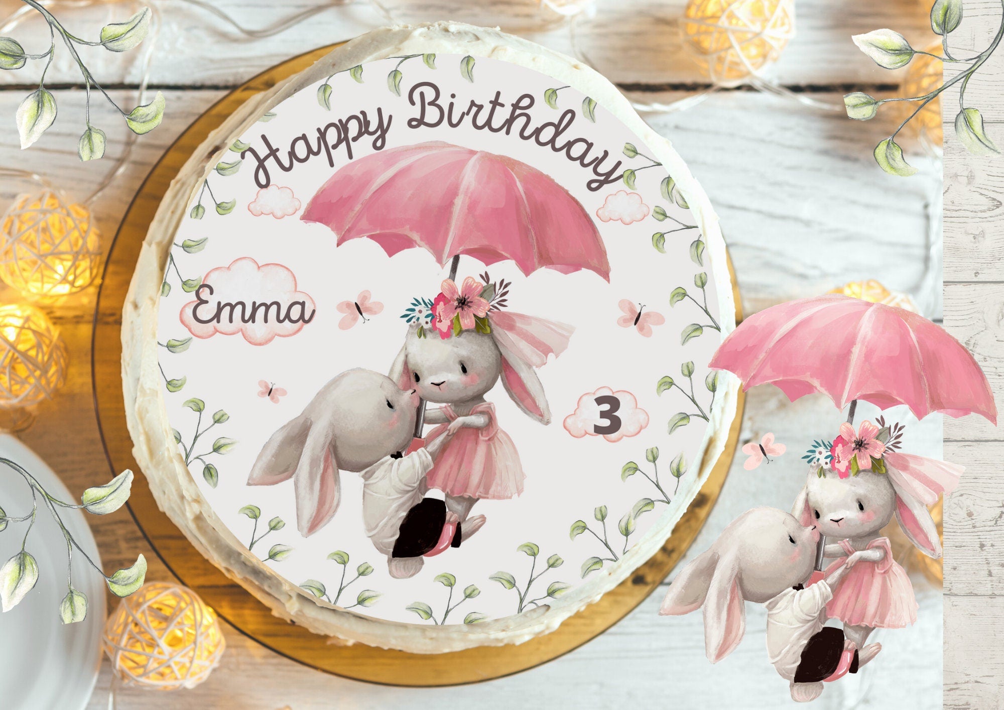 Tortenaufleger Fondant Geburtstag Hase Blumen Kaninchen – Party Decor