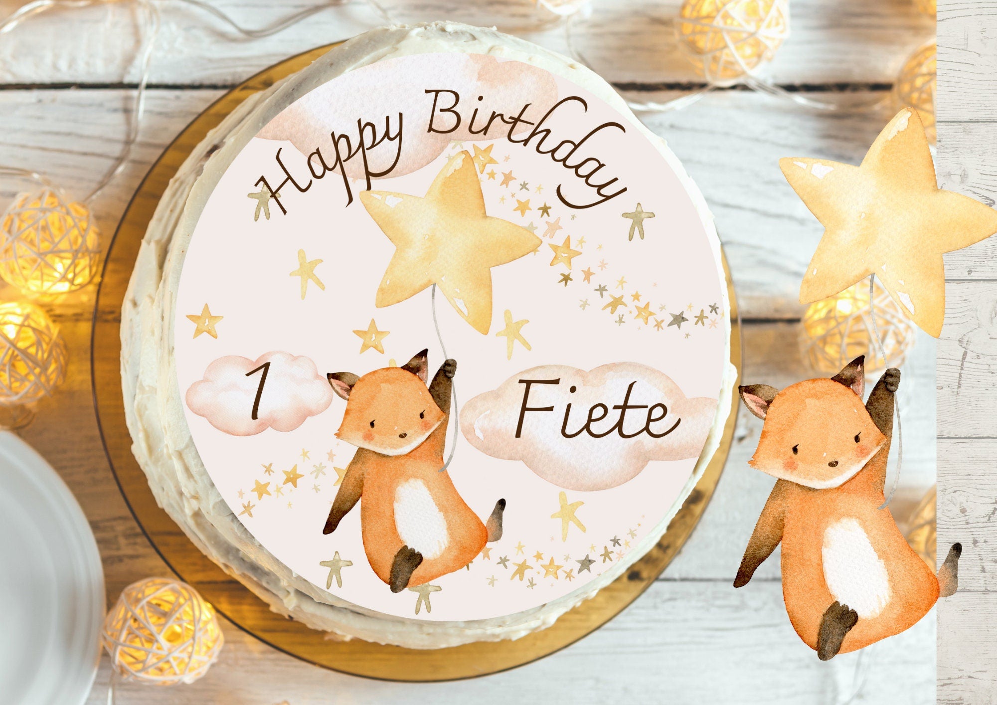 Tortenaufleger Fondant Geburtstag Fuchs Stern Waldtiere – Party Decor