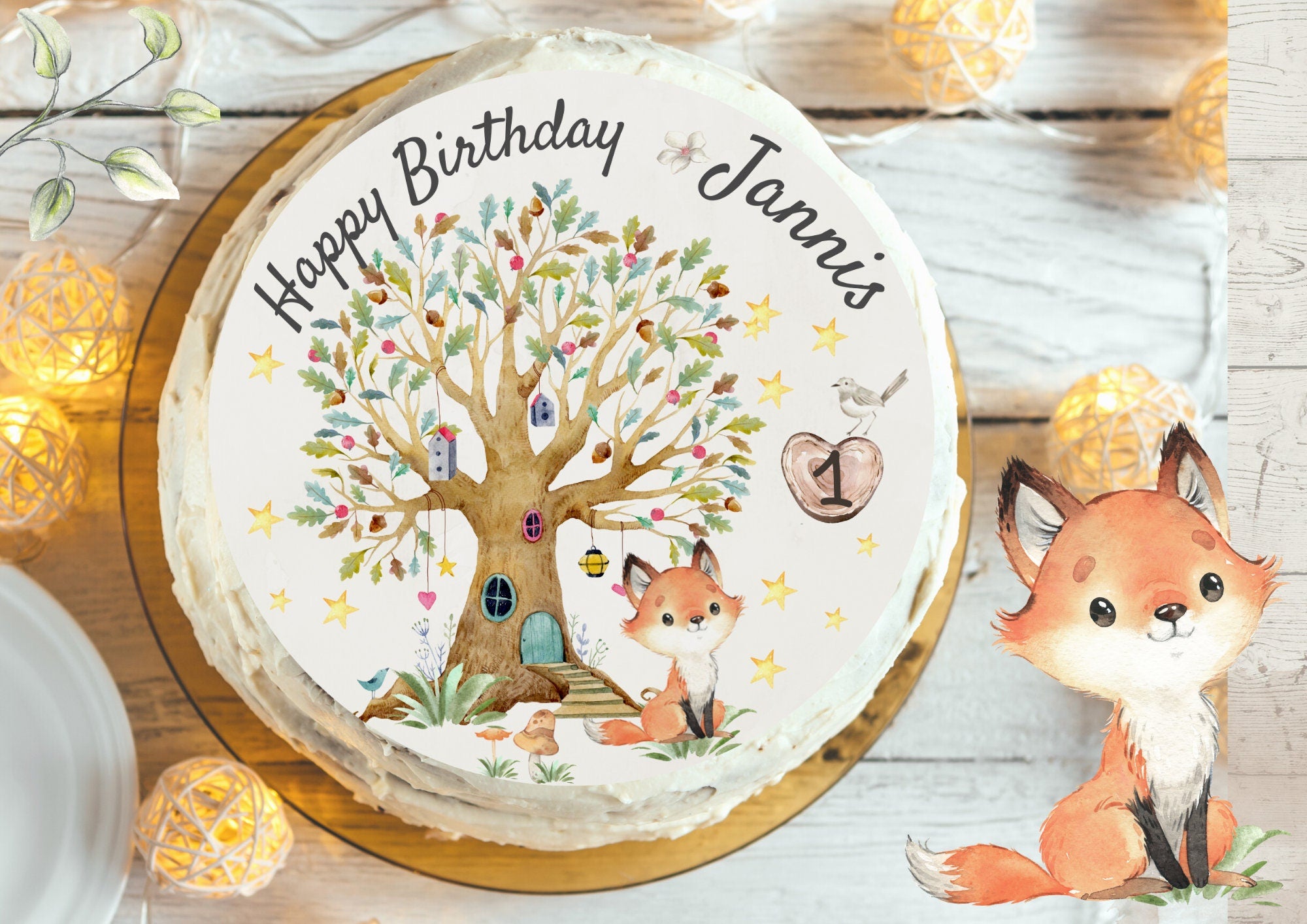 Tortenaufleger Fondant Geburtstag Fuchs Lebensbaum Waldtiere – Party Decor
