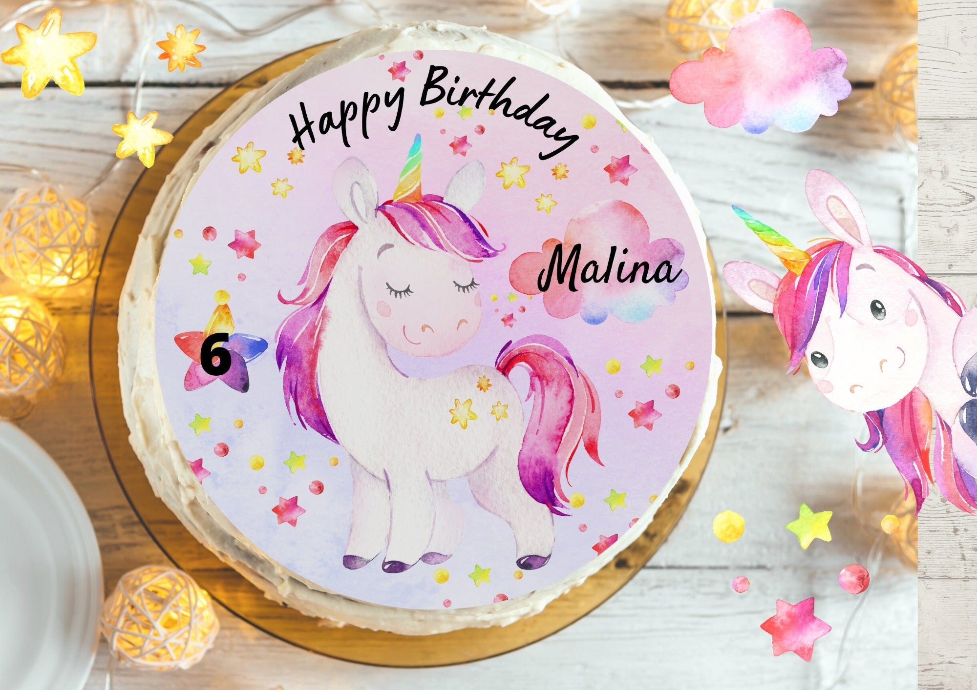 Tortenaufleger Einhorn – Magischer Geburtstag – personalisiert mit Name & Alter – für Torte – Party Decor