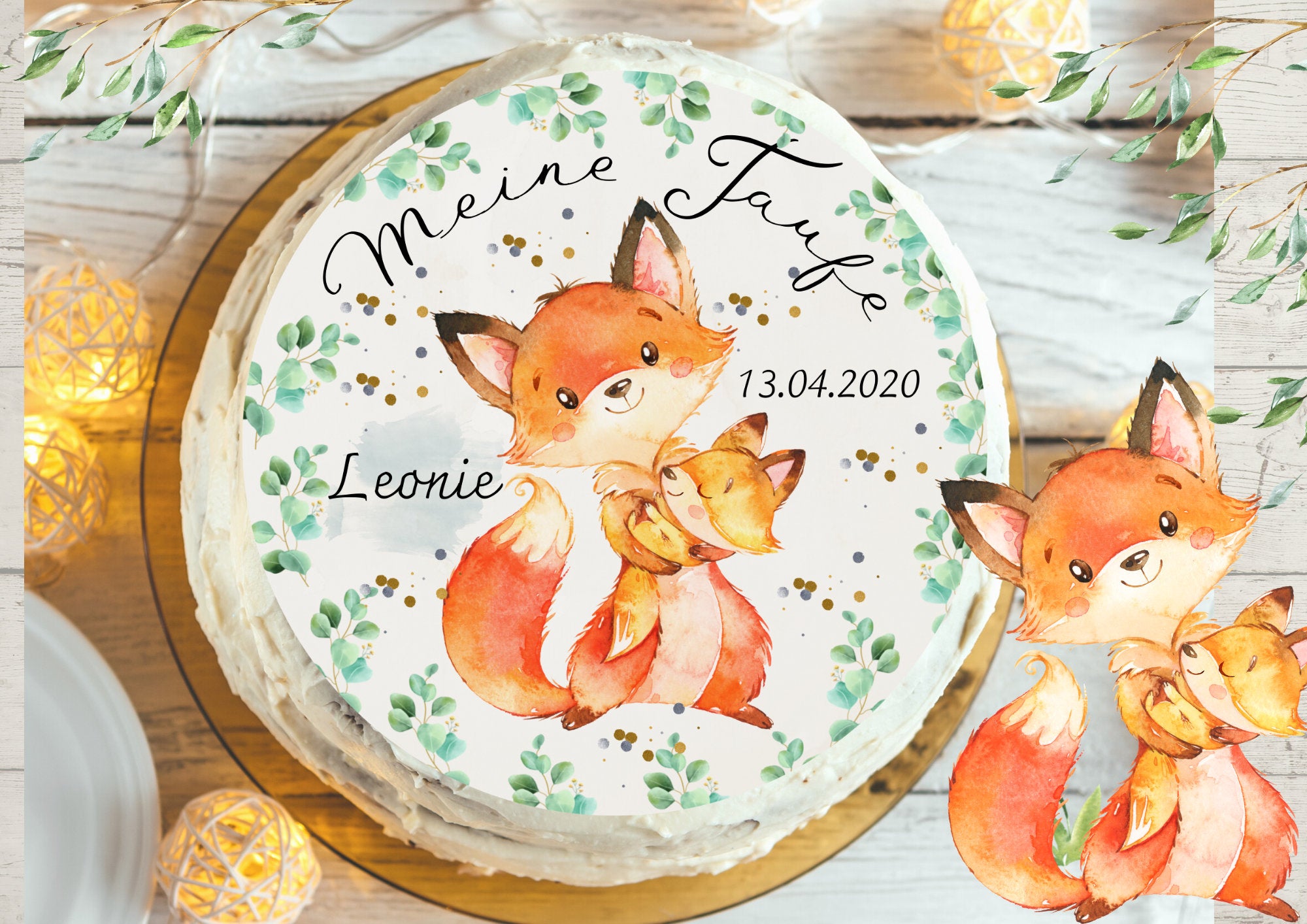 Tortenaufleger Lebensbaum Fondant Taufe Fuchs Waldtiere