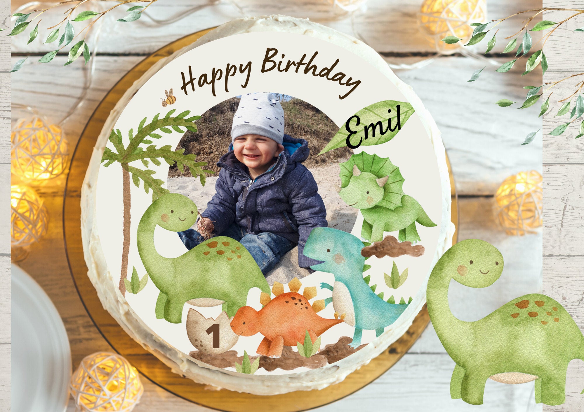 Tortenaufleger mit Foto Fondant Geburtstag Dino Dinogeburtstag