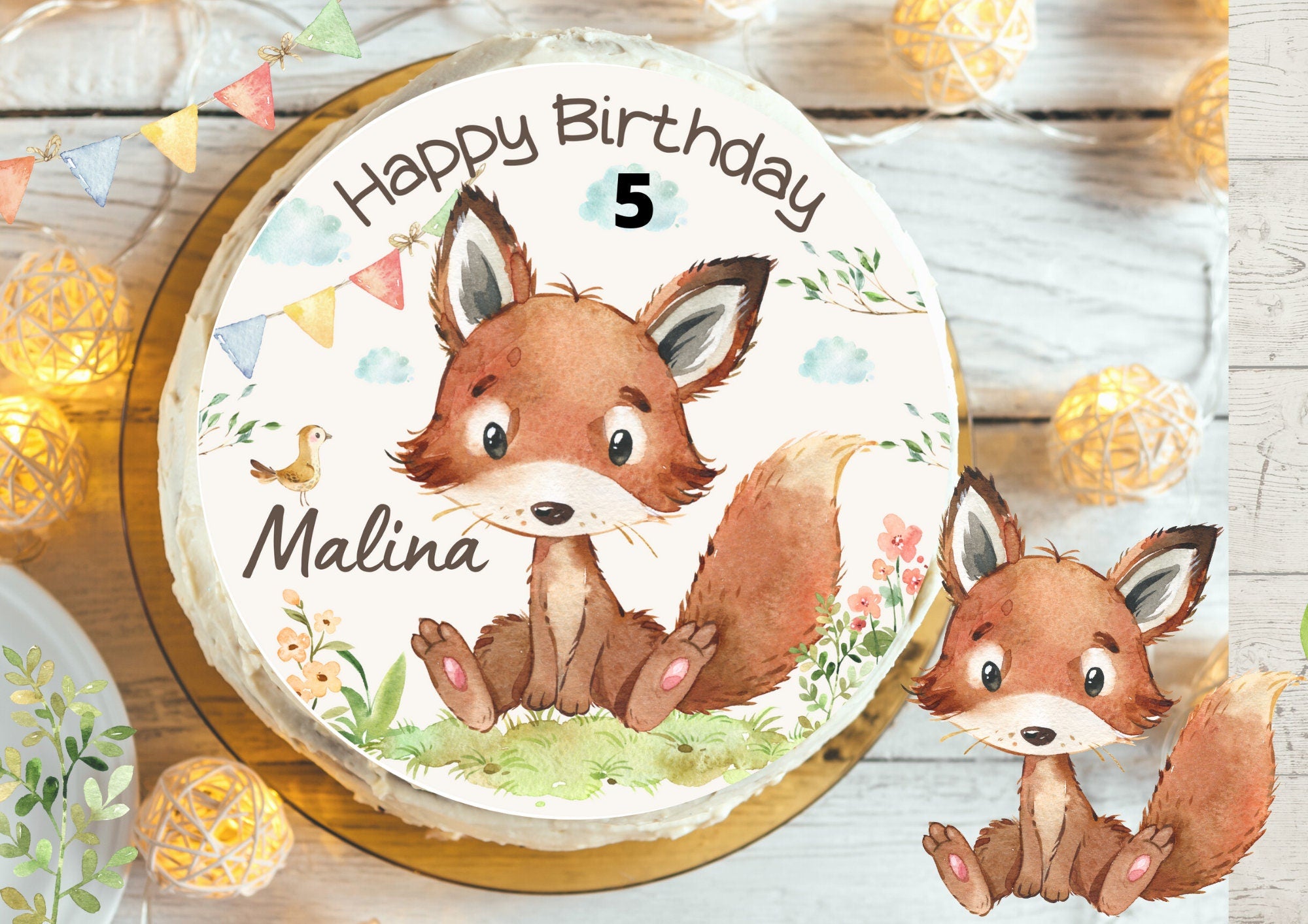 Tortenaufleger Fondant Geburtstag Fuchs Waldtiere – Party Decor