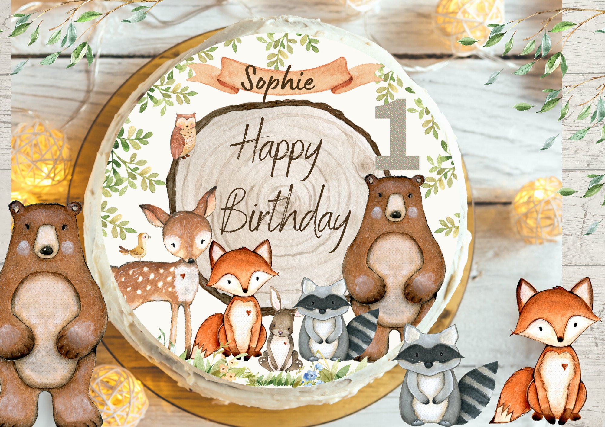 Tortenaufleger Fondant Geburtstag Fuchs Waldtiere – Party Decor