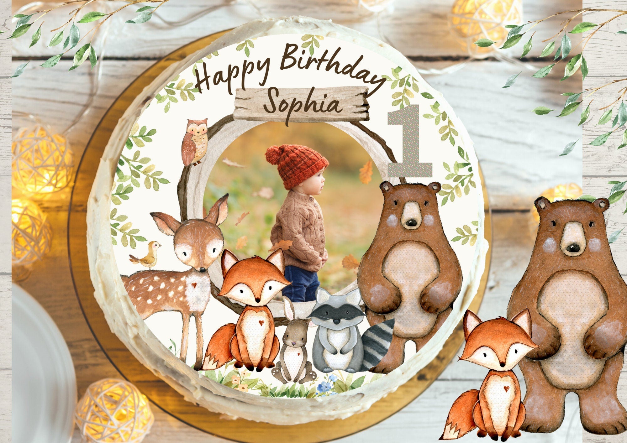 Tortenaufleger mit Foto Fondant Geburtstag Fuchs Waldtiere