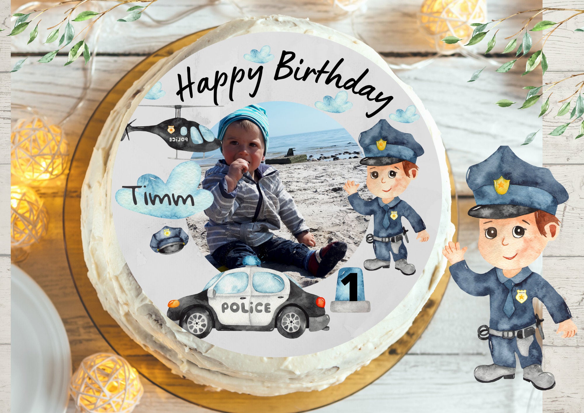 Tortenaufleger mit Foto Fondant Geburtstag Polizei Polizist