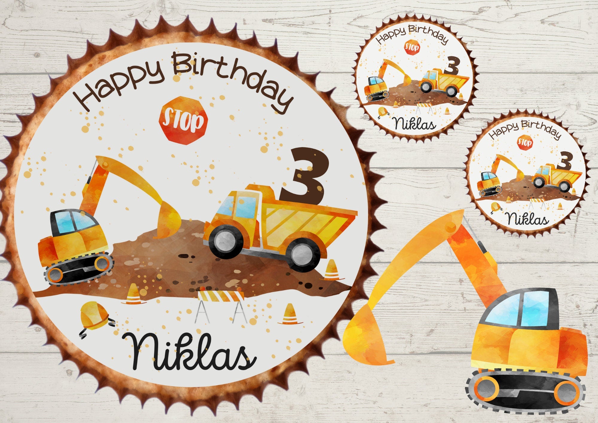 Muffinaufleger Fondant Geburtstag Baustelle Bagger Radlader