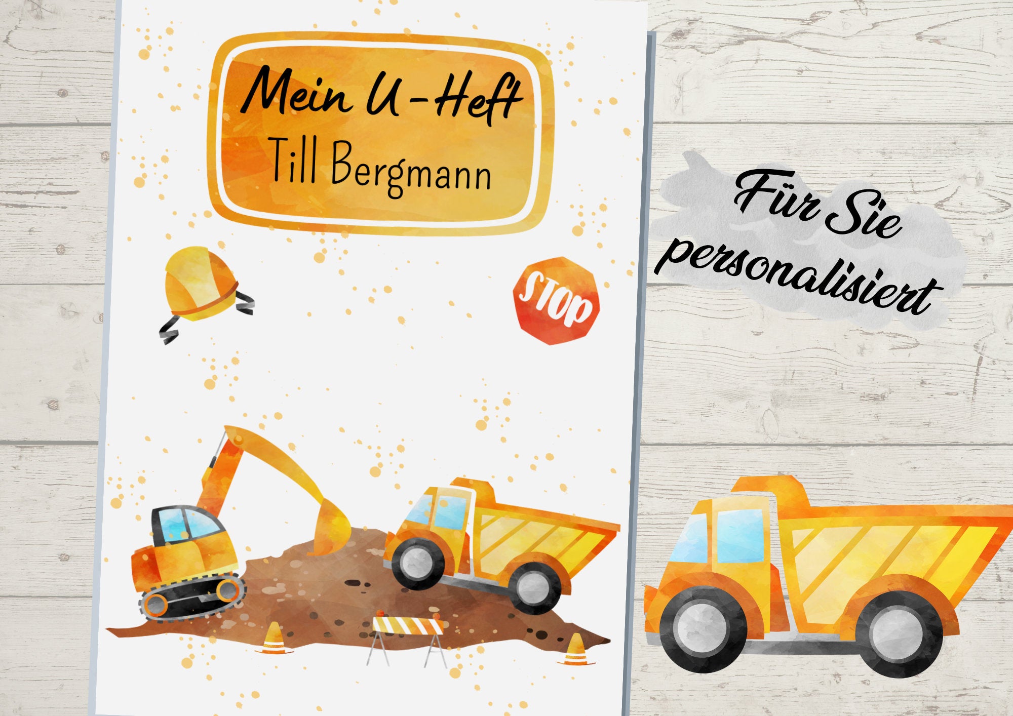 Schutzhülle für U-Heft Bagger Radlader Baustelle – Children's Photo Props