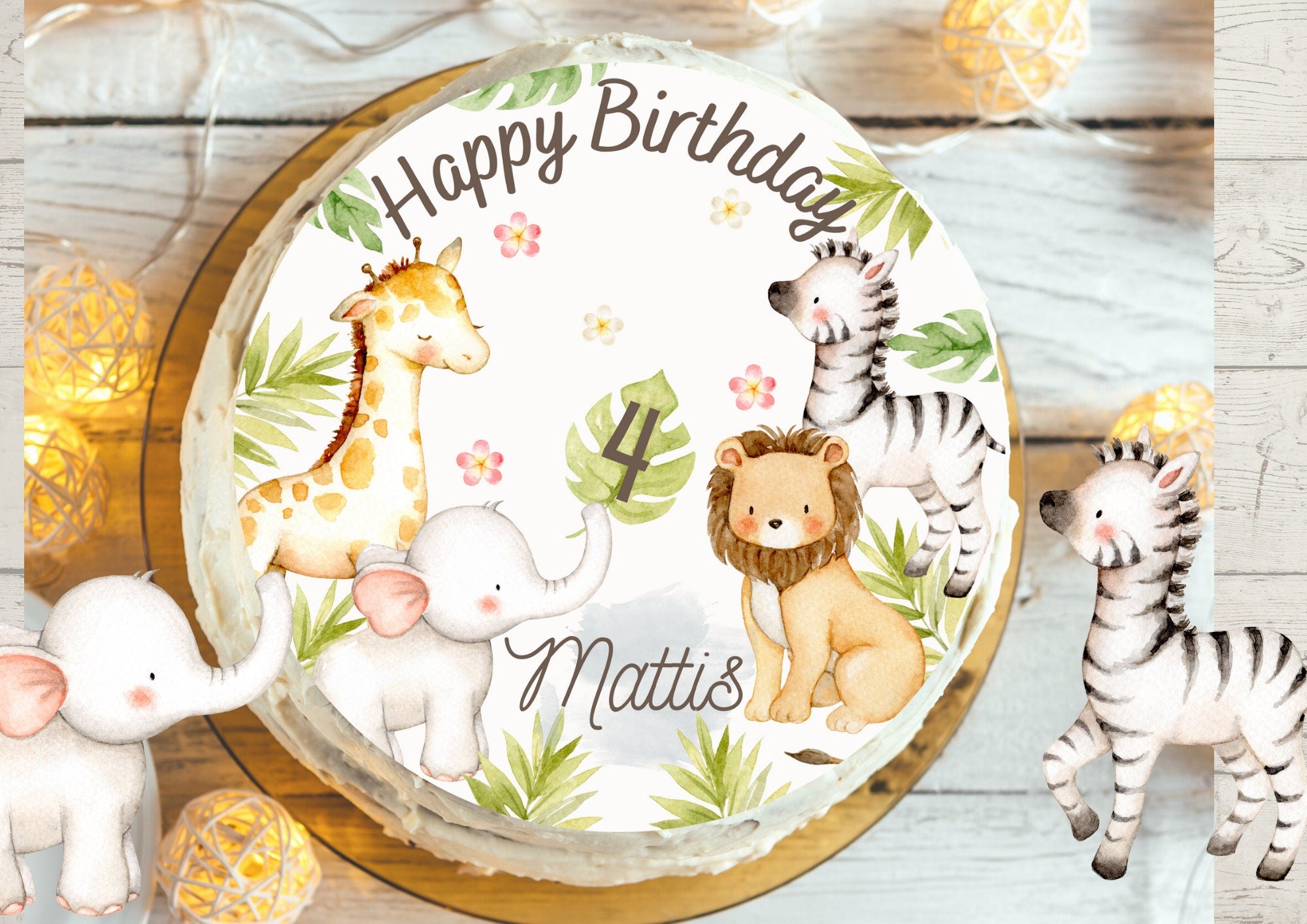 Tortenaufleger Fondant Geburtstag Löwe Elefant Dschungel – Party Decor