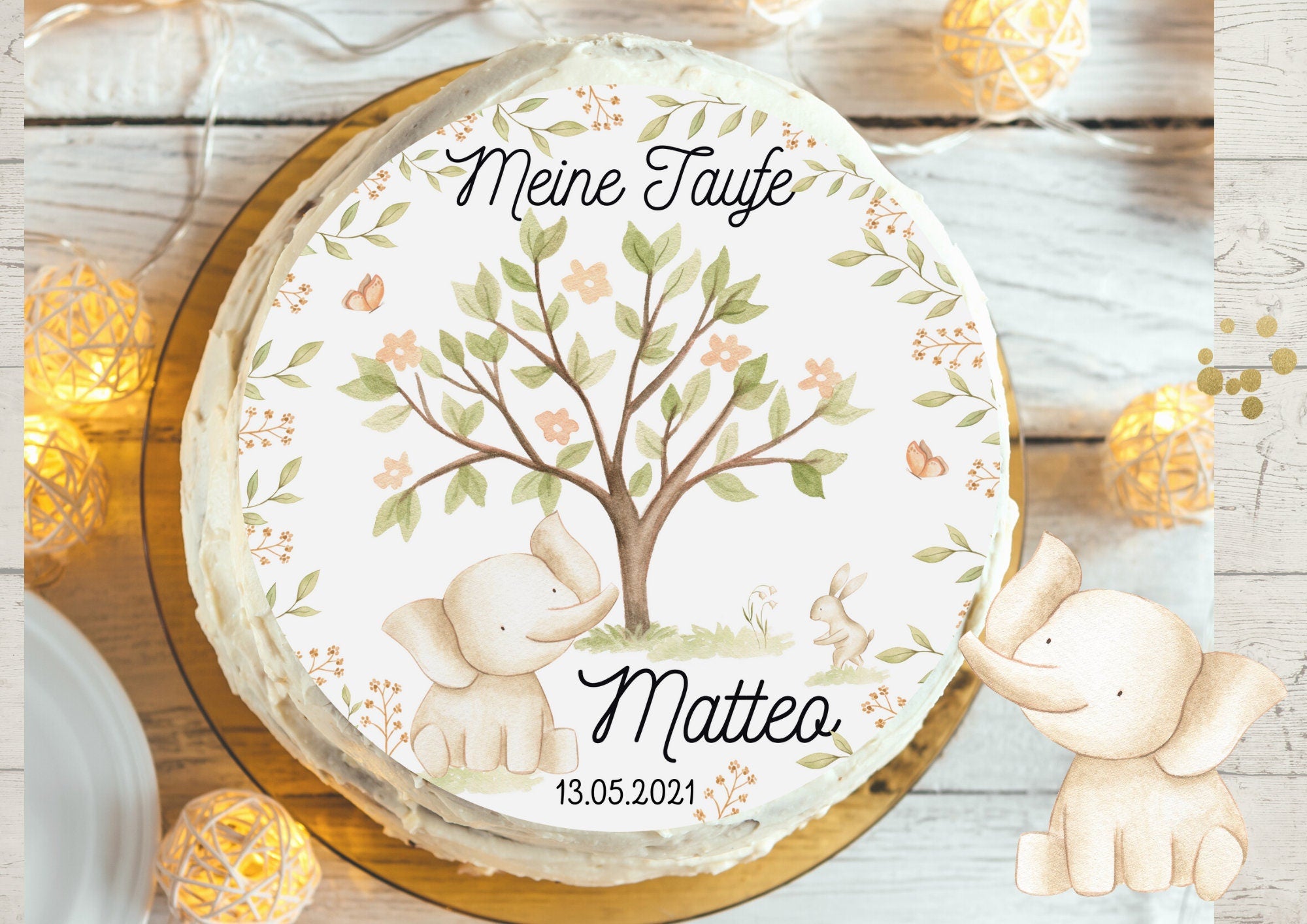 Tortenaufleger Lebensbaum Fondant Taufe Elefant Lebensbaum – Party Decor