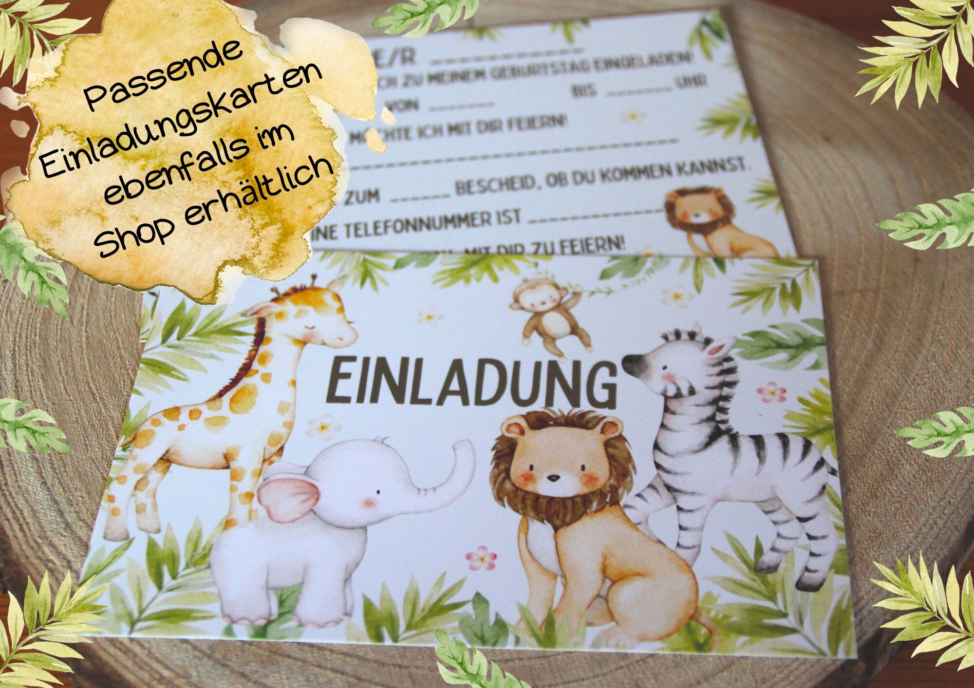 Tortenaufleger Fondant Geburtstag Löwe Elefant Dschungel – Party Decor