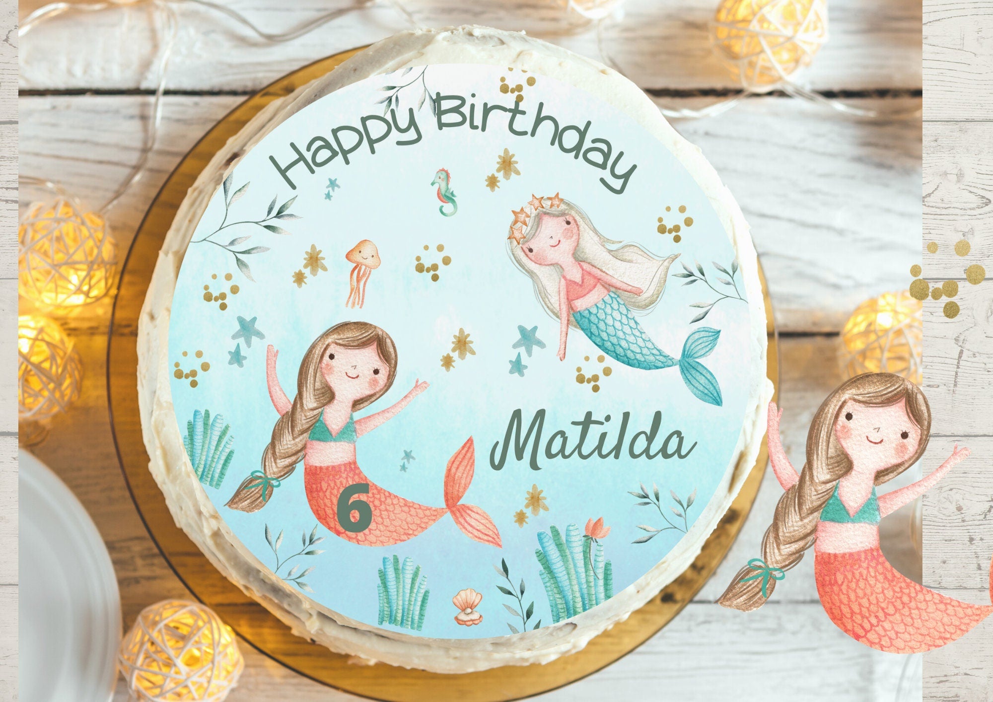 Tortenaufleger Fondant Geburtstag Meerjungfrau – Party Decor