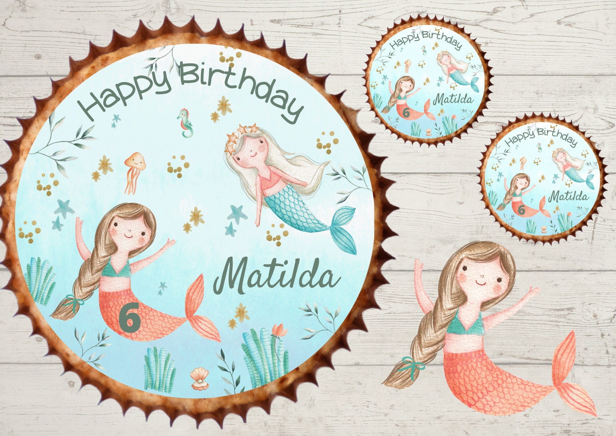 Muffinaufleger Fondant Geburtstag Meerjungfrau – Party Decor