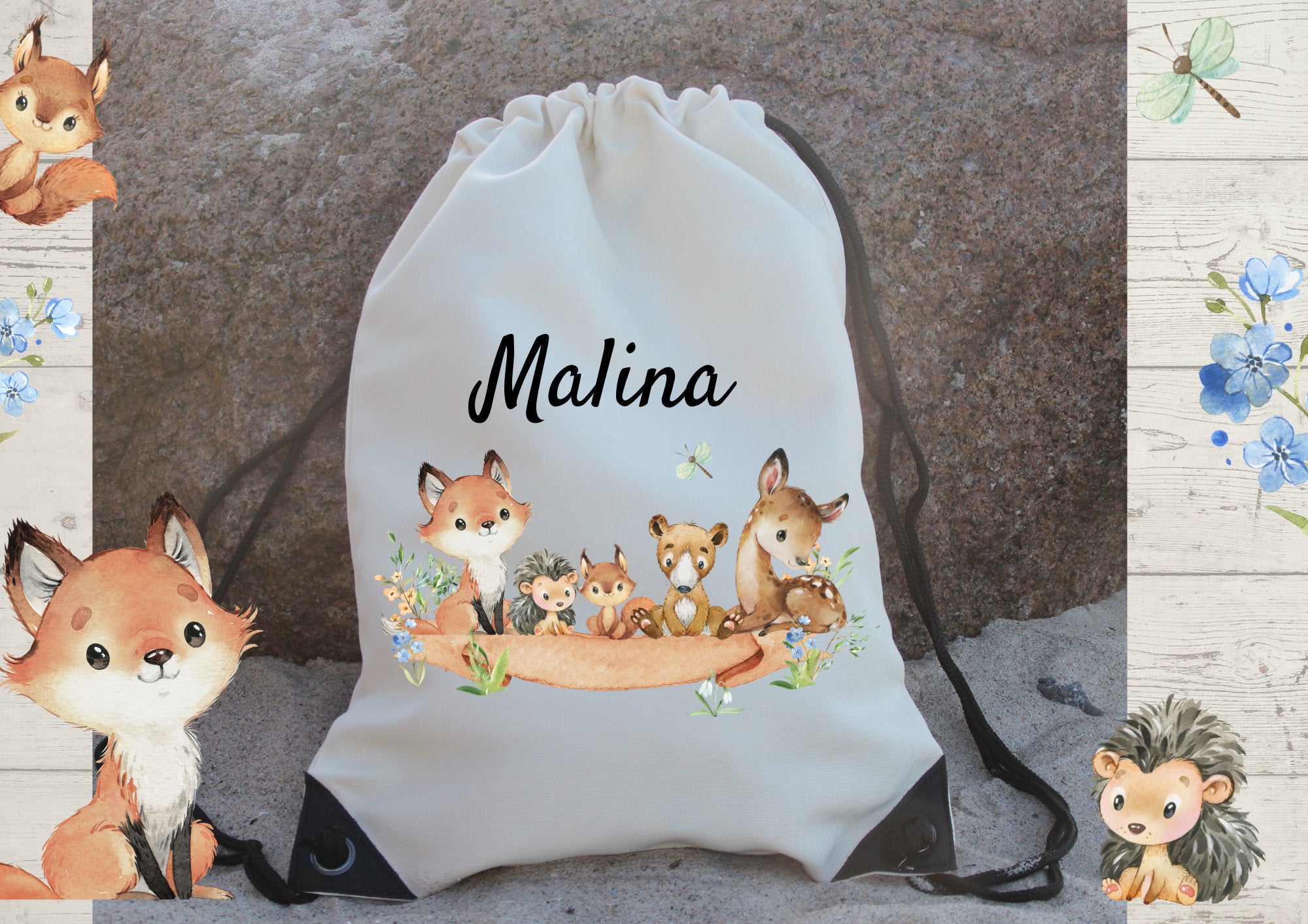 Turnbeutel mit Name personalisiert Waldtiere Fuchs – Team Sports & Gym Bags