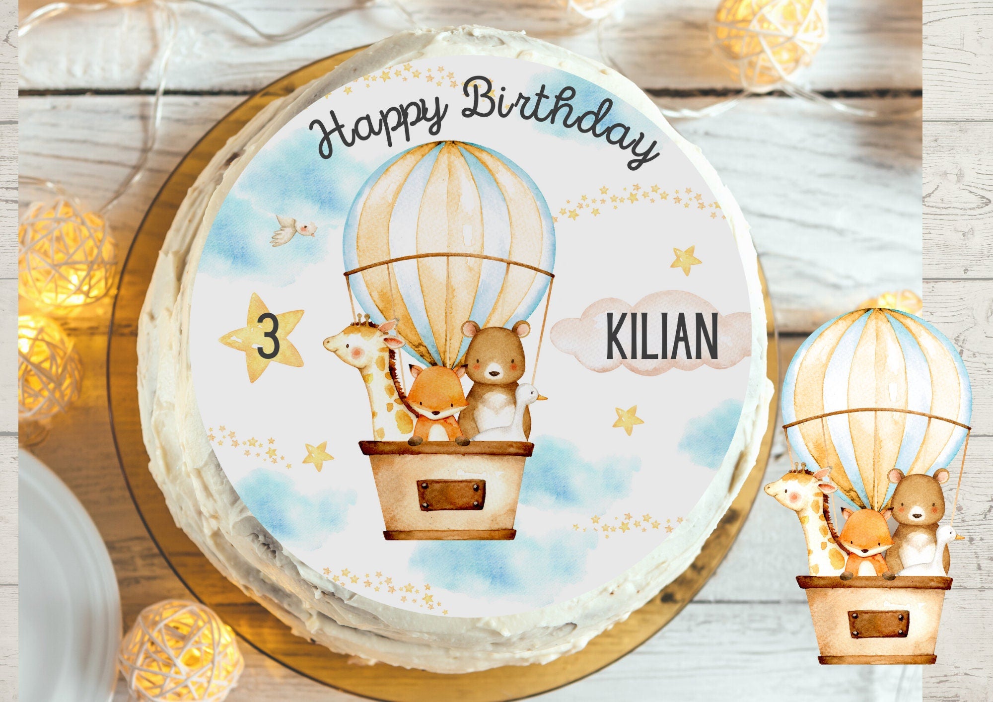 Tortenaufleger Fondant Geburtstag Heißluftballon Fuchs Giraffe Bär – Party Decor