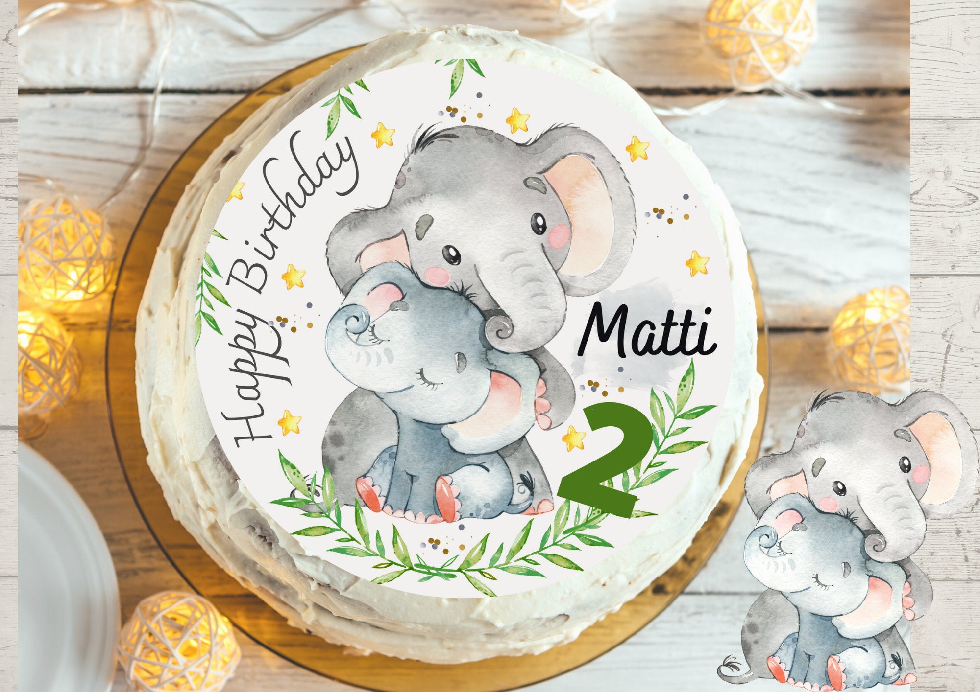 Tortenaufleger Fondant Geburtstag Elefant Mutter und Baby – Party Decor