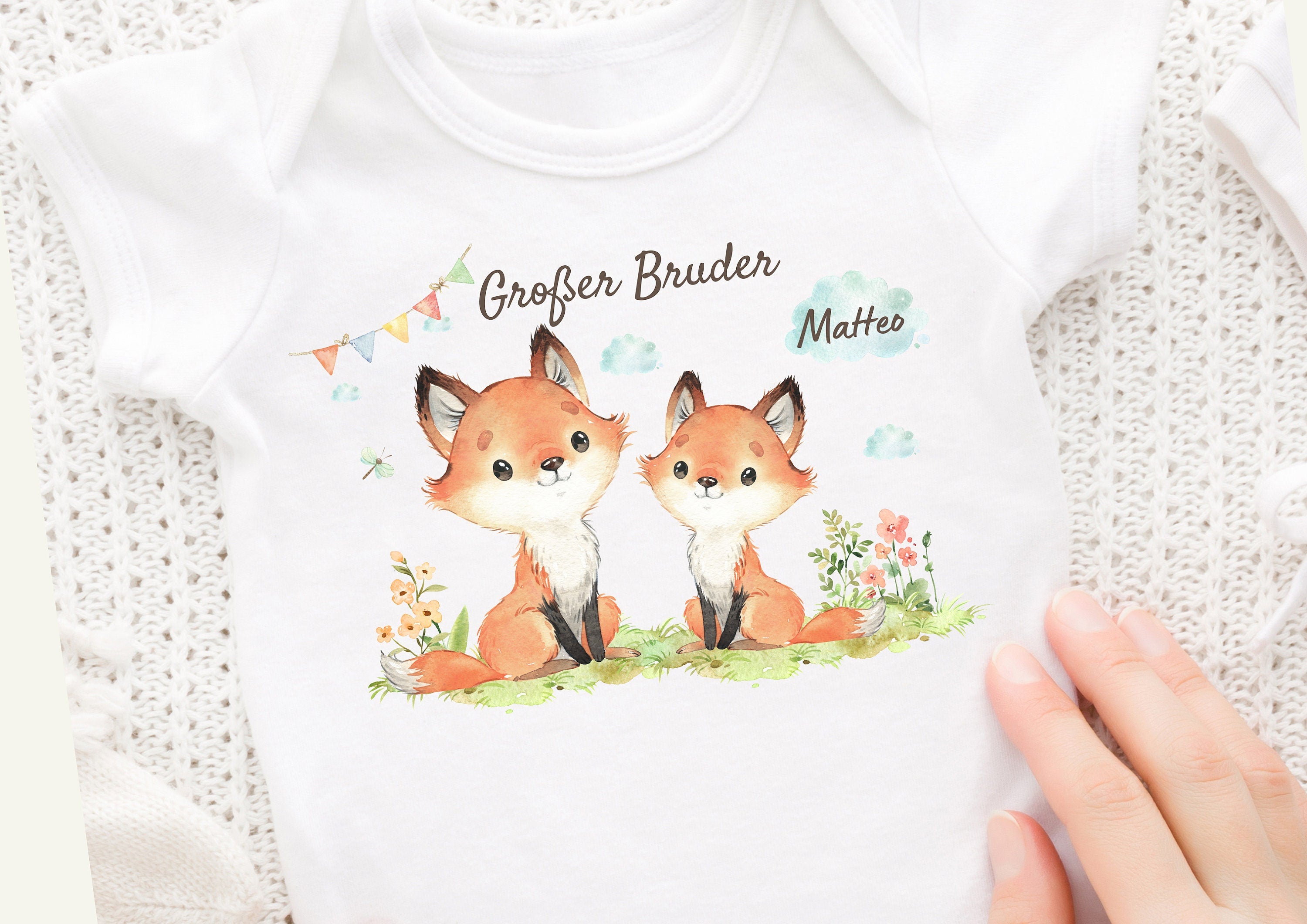 Bügelbild mit Wunschname und Alter personalisiert Fuchs Kleiner Bruder Großer Bruder Schwester – Appliques & Patches