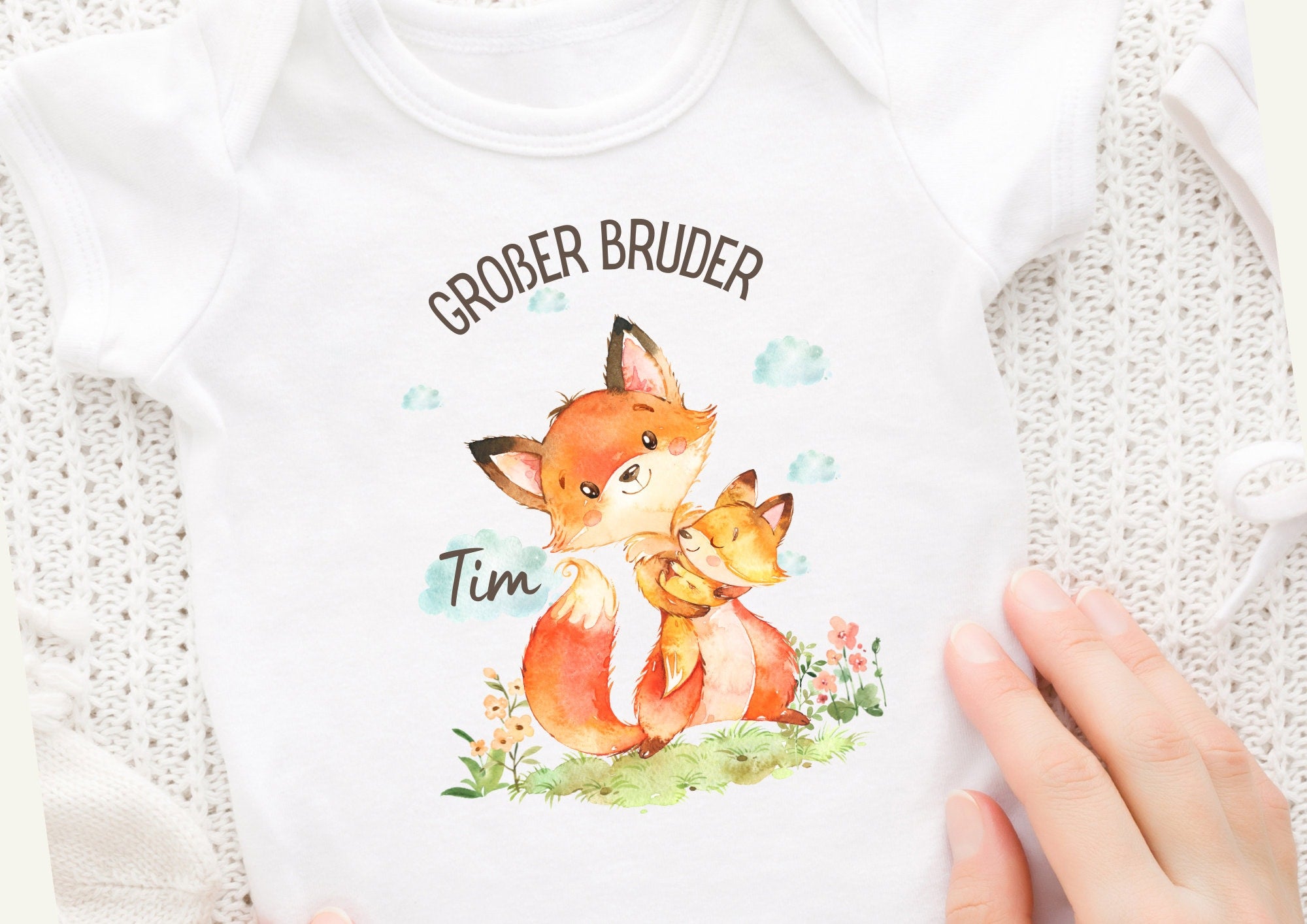 Bügelbild mit Wunschname und Alter personalisiert Fuchs Kleiner Bruder Großer Bruder Schwester