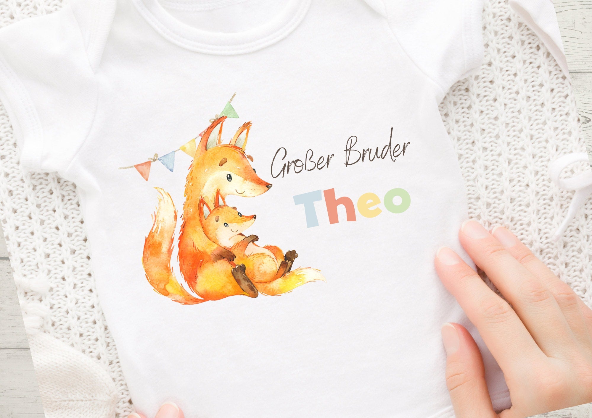 Bügelbild mit Wunschname und Alter personalisiert Fuchs Kleiner Bruder Großer Bruder – Appliques & Patches
