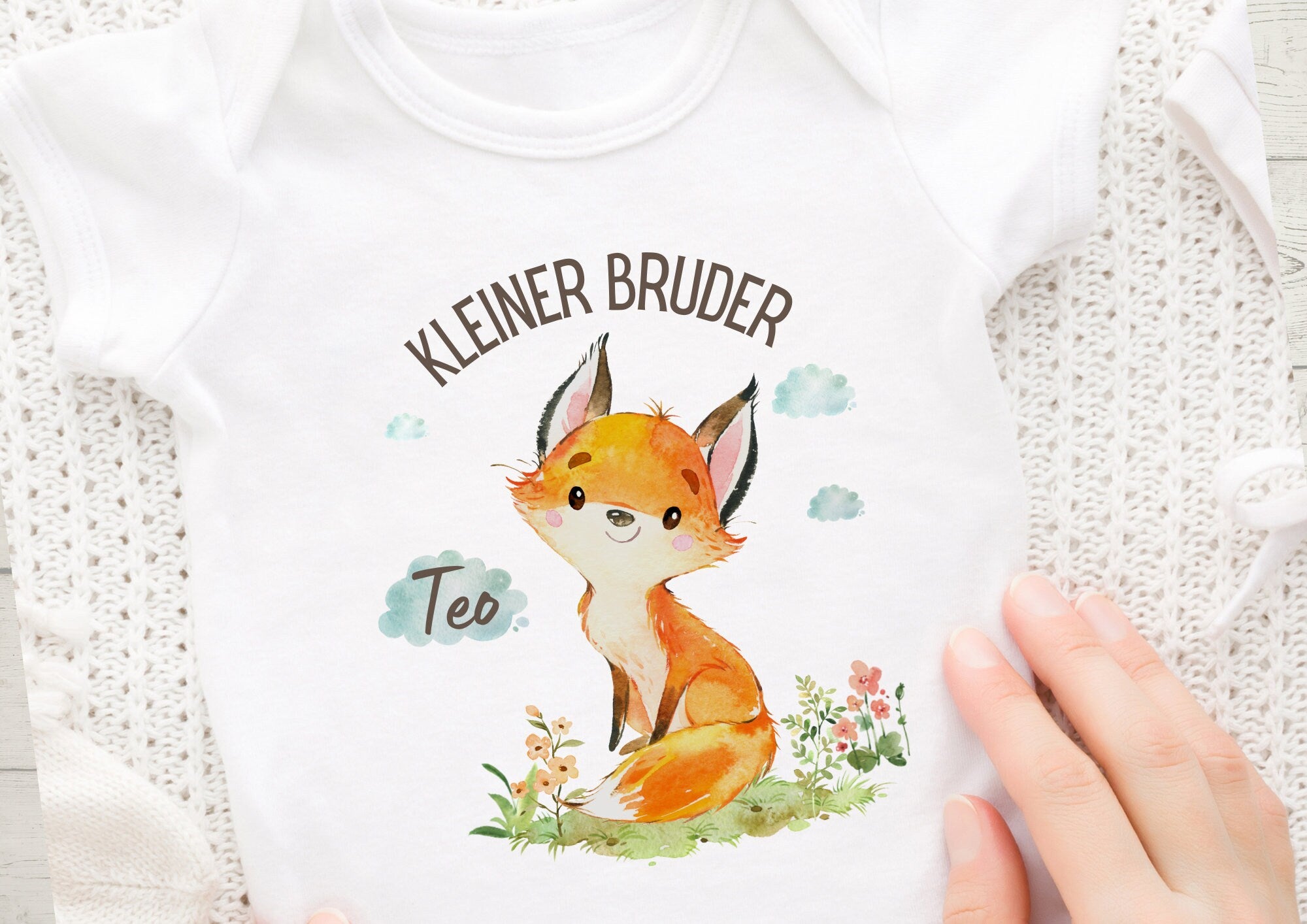 Bügelbild mit Wunschname und Alter personalisiert Fuchs Kleiner Bruder Großer Bruder