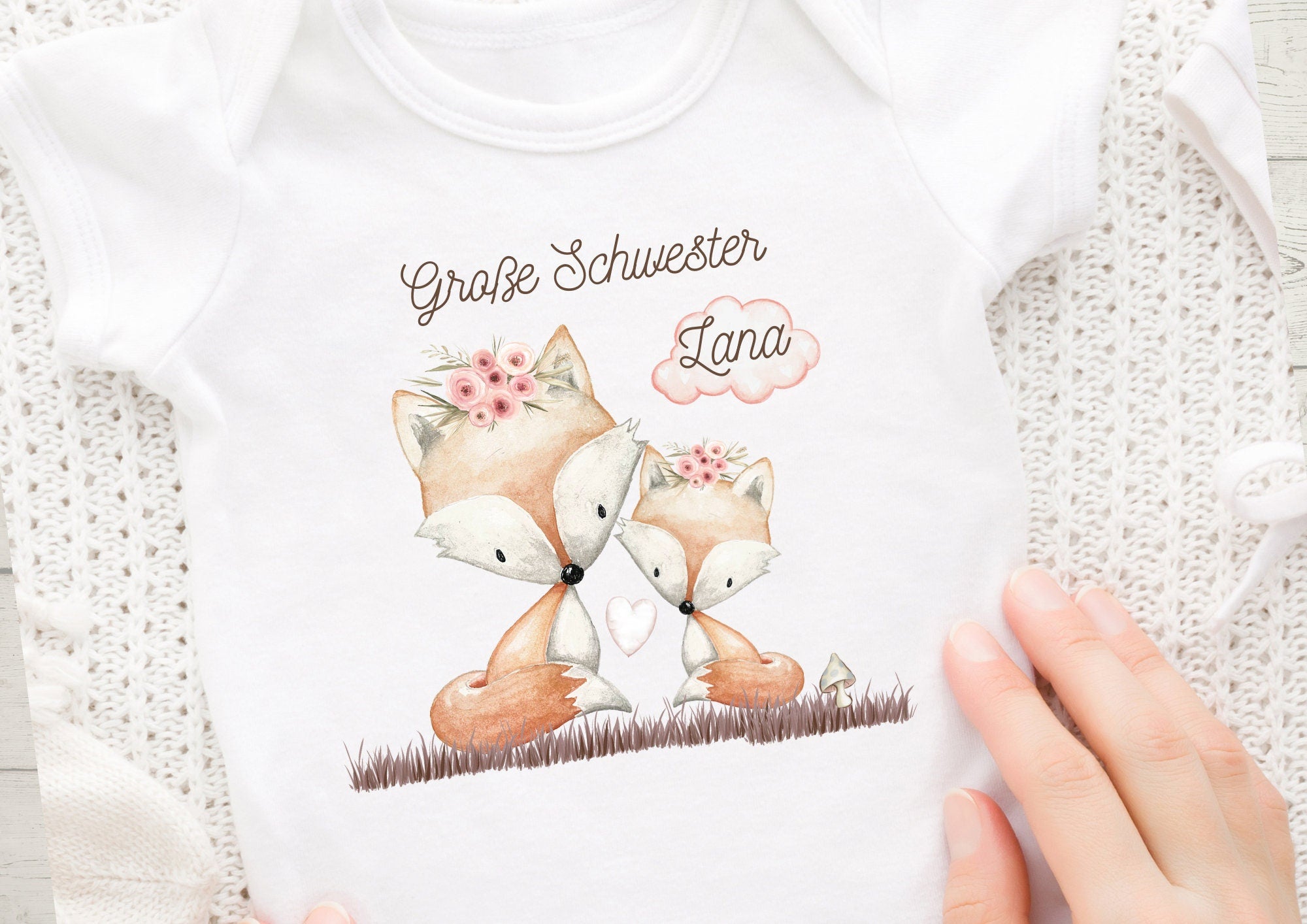 Bügelbild mit Wunschname und Alter personalisiert Fuchs Kleine Schwester große Schwester